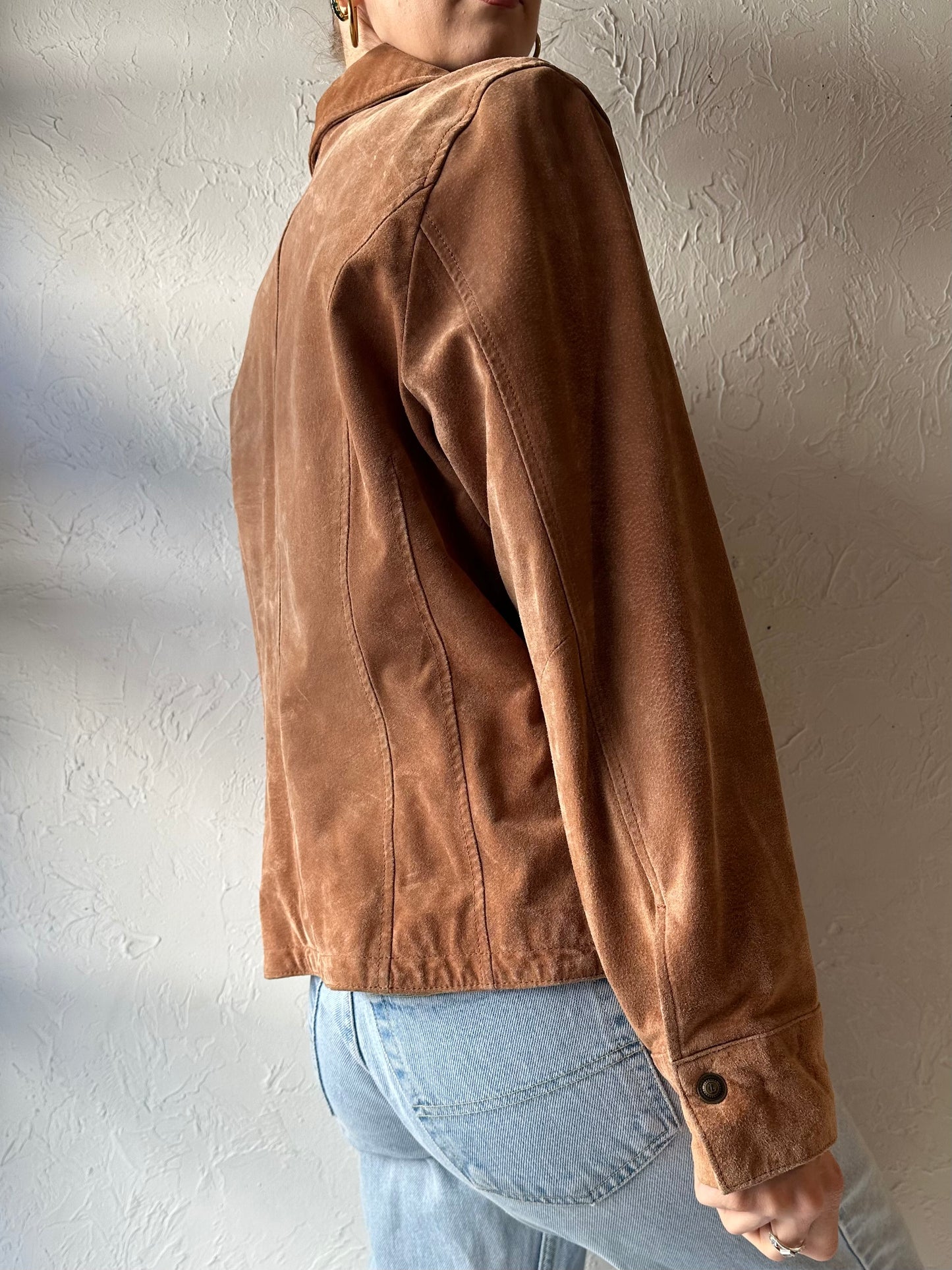 Y2k 'Live A Little' Tan Suede Leather Jacket / Large