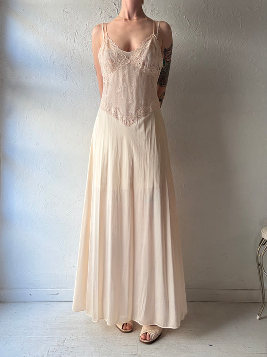 80s 'Vanity Fair' Pink Lacey Maxi Slip Dress / Small