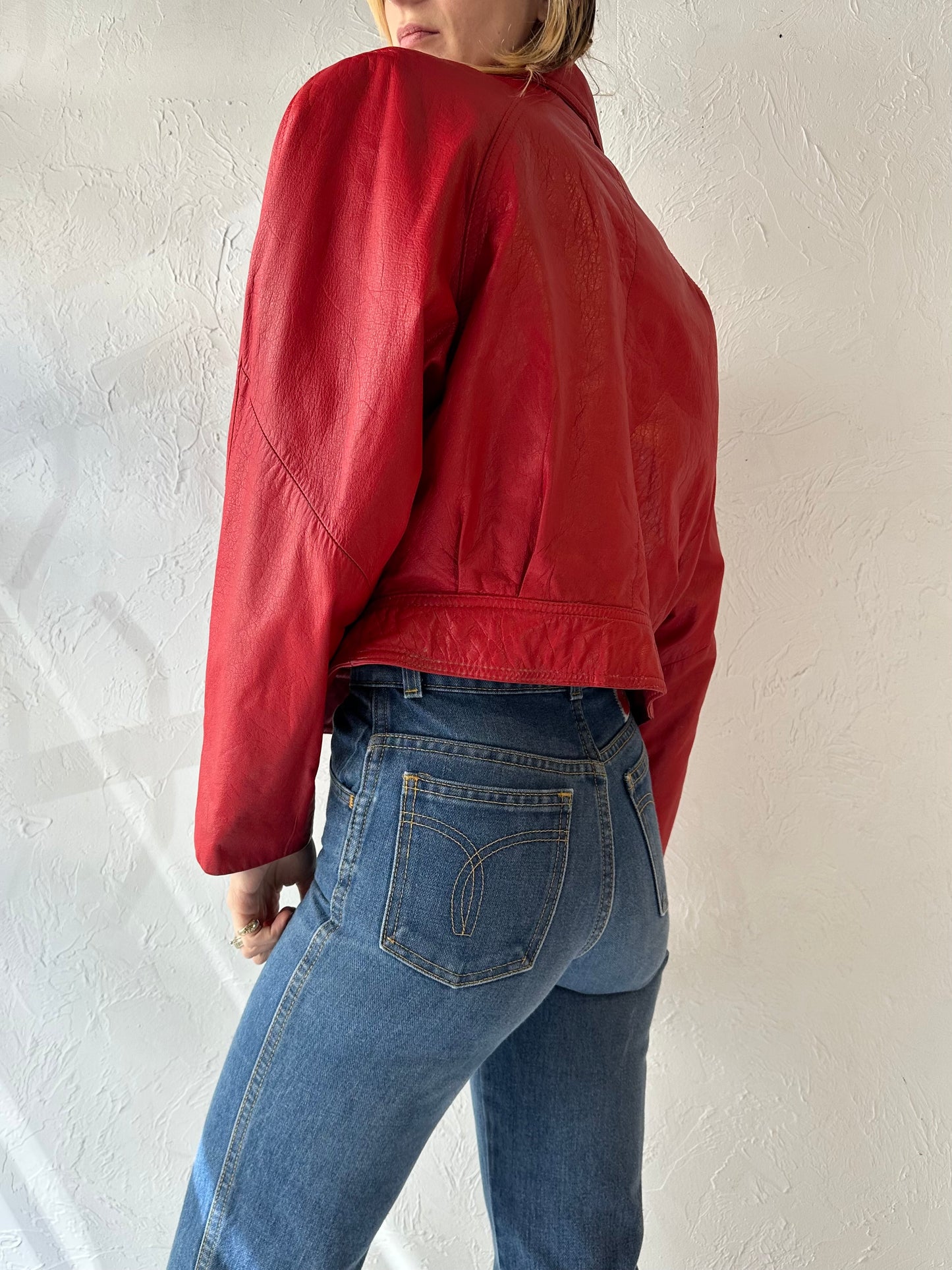 90s 'Wilsons' Red Leather Jacket / Medium