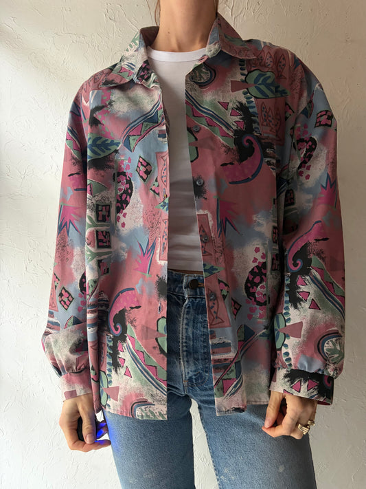 90s 'Nevada' Retro Patterned Button Up Shirt / Medium