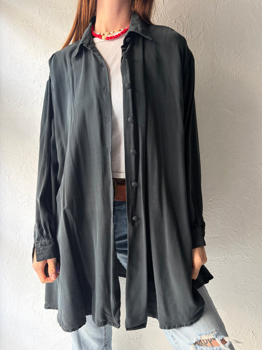 90s 'Nygard' Black Oversized Silk Shirt / Small - Medium