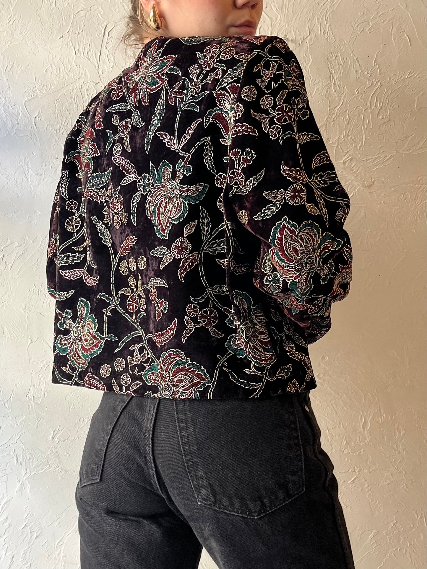 90s ‘Tres Paquette’ Floral Velvet Jacket / Medium