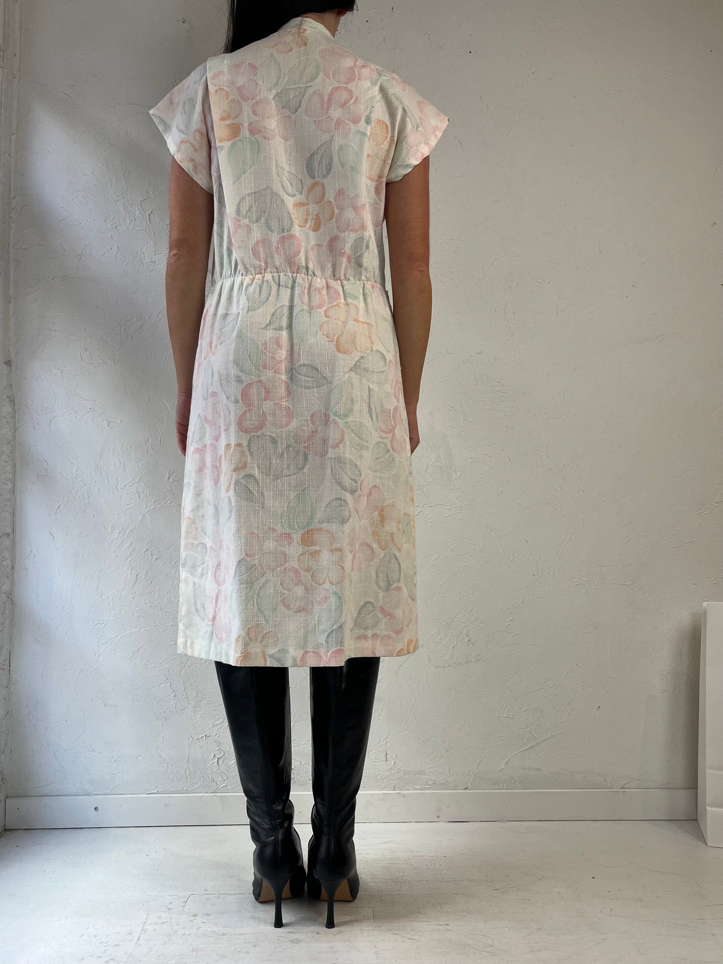 80s 'Manhattan Plaza' Floral Print Midi Dress / Medium