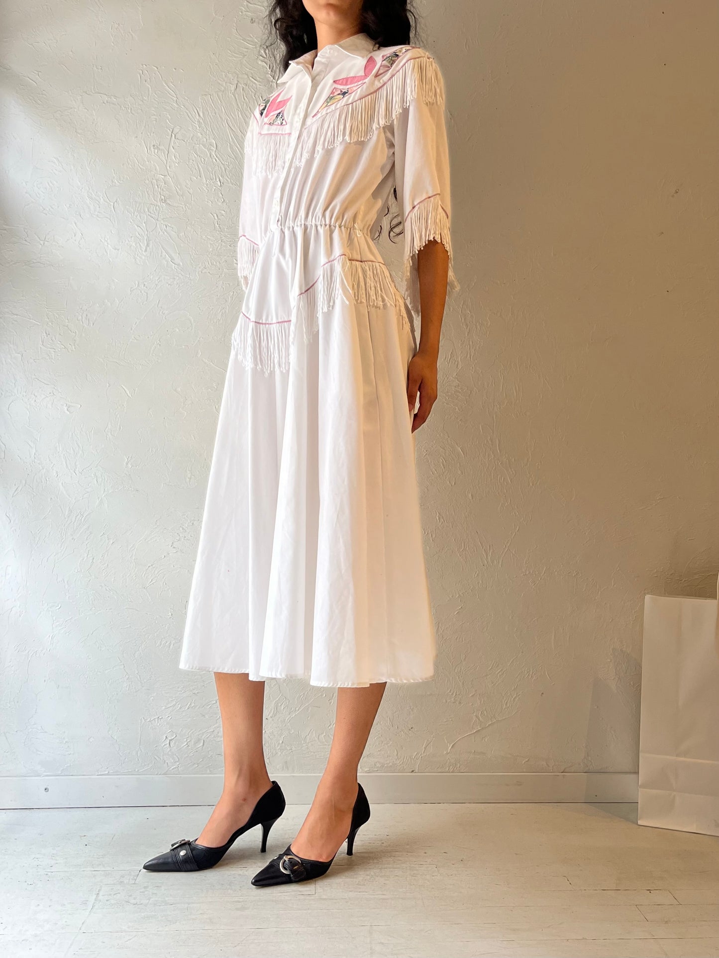 80s ‘Western Collection’ White Fringe Dress / Small