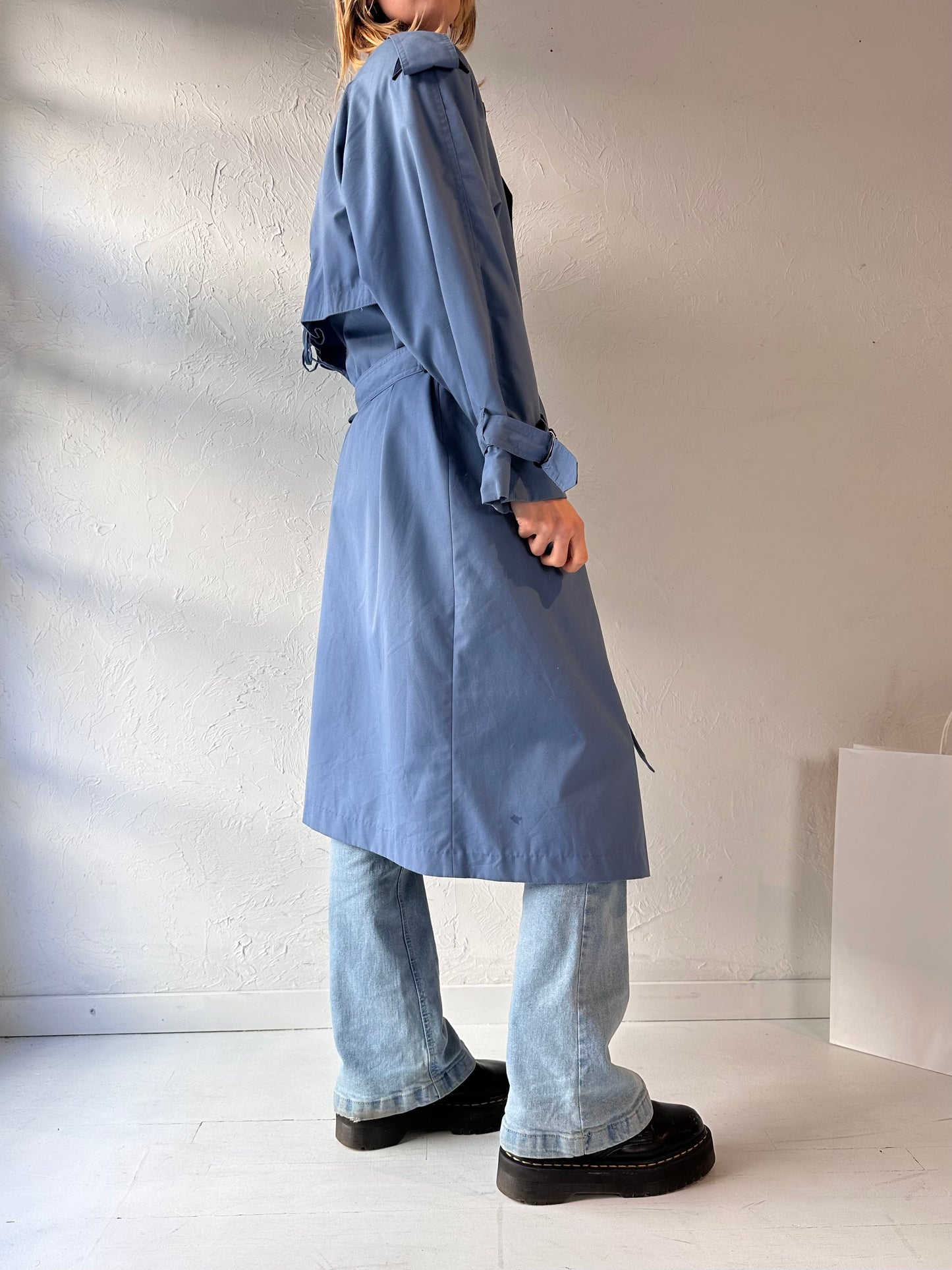 90s 'Collection Elegante' Blue Trench Coat / Large