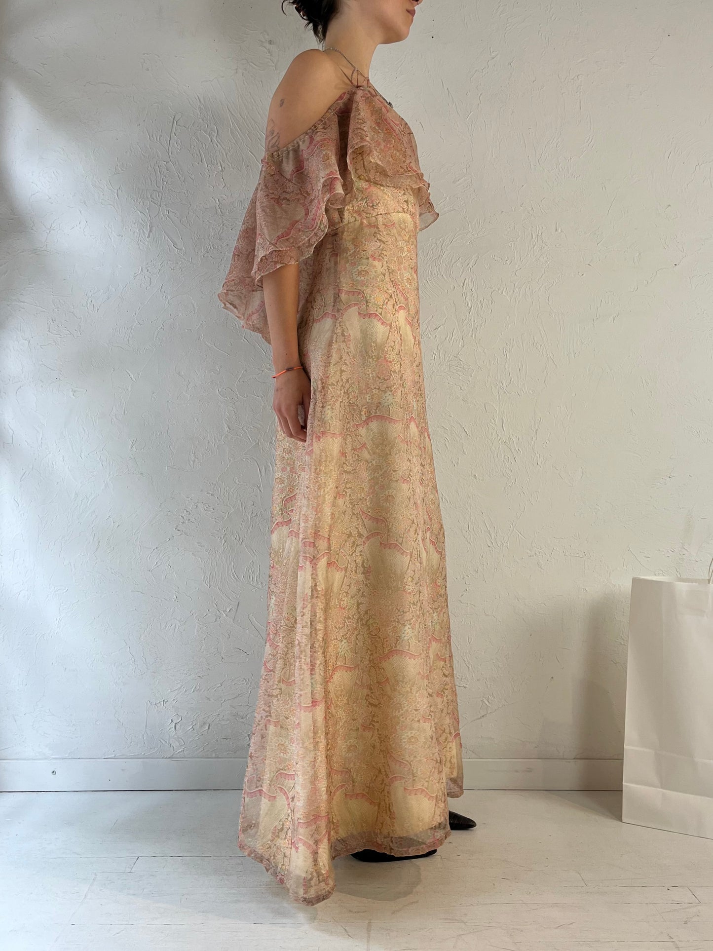 Vintage Handmade Pale Pink Formal Dress / Small