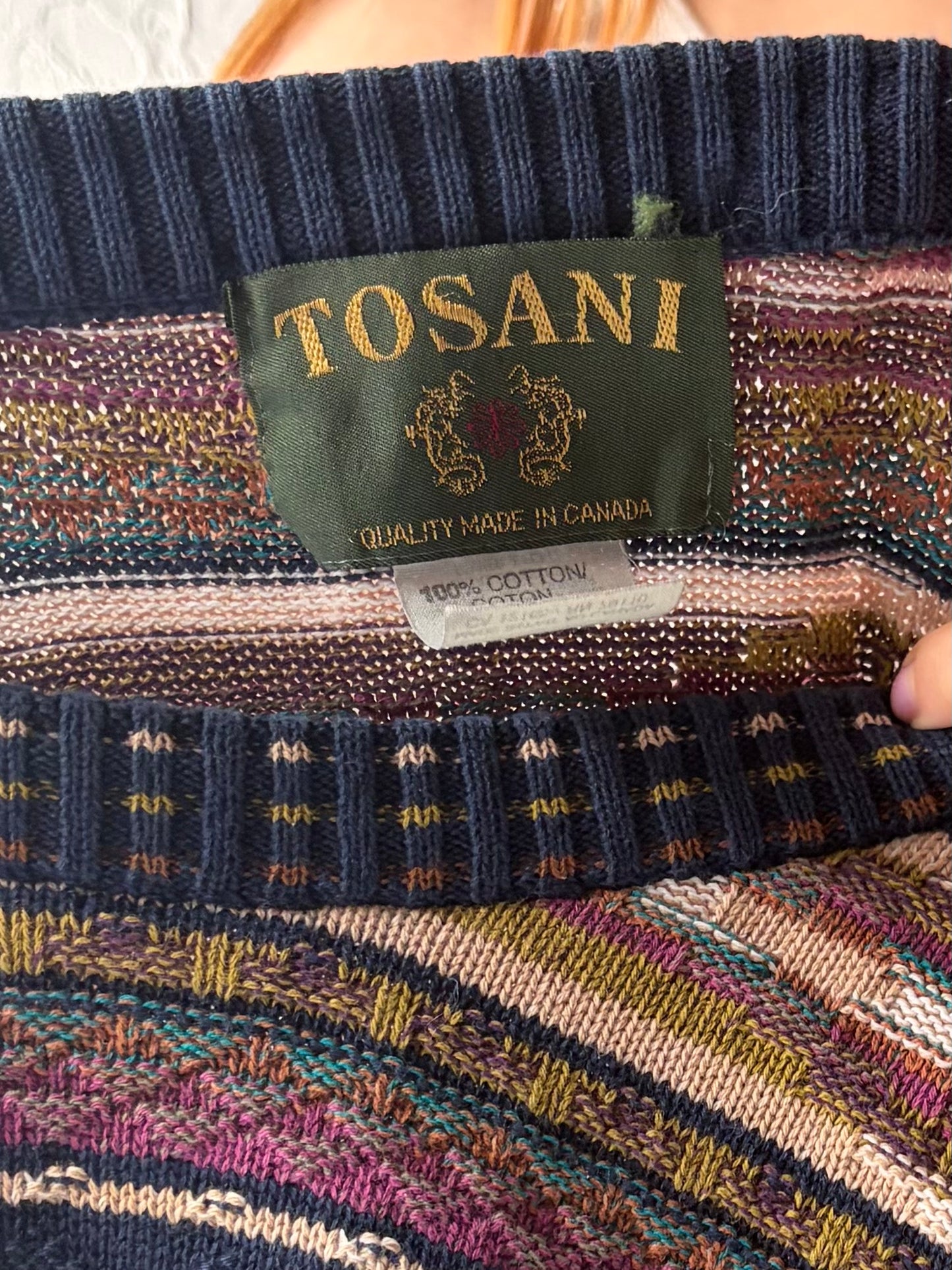 90s 'Tosani' Coogi Style Cotton Preppy Academia Crew Neck Retro Sweater / XL