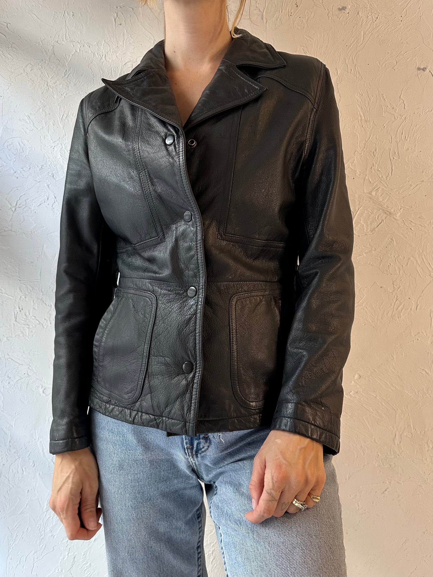 Y2k 'Wilsons' Black Leather Jacket / Medium