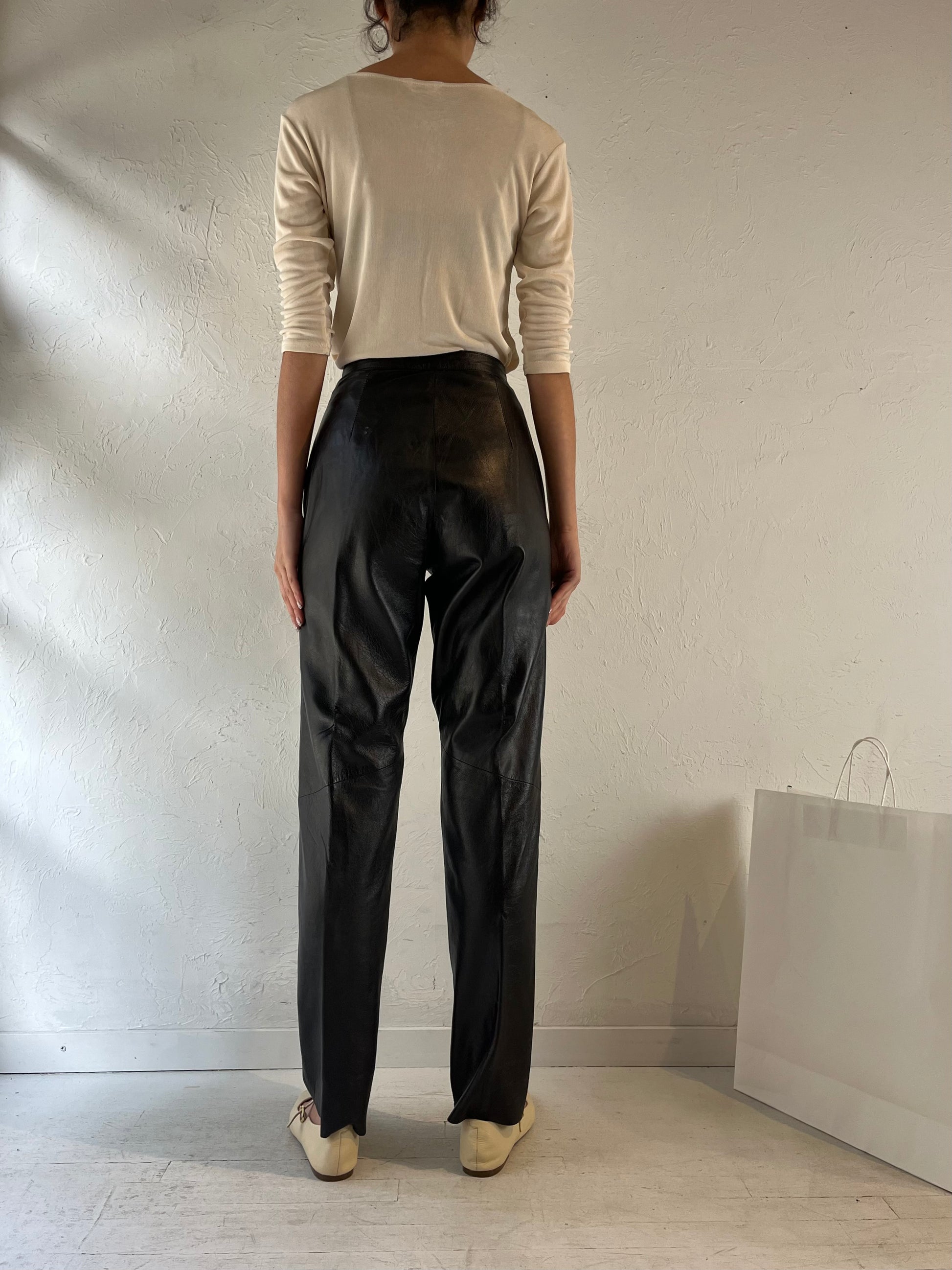 90s ‘G 3’ Black Leather High Waisted Pants / Small