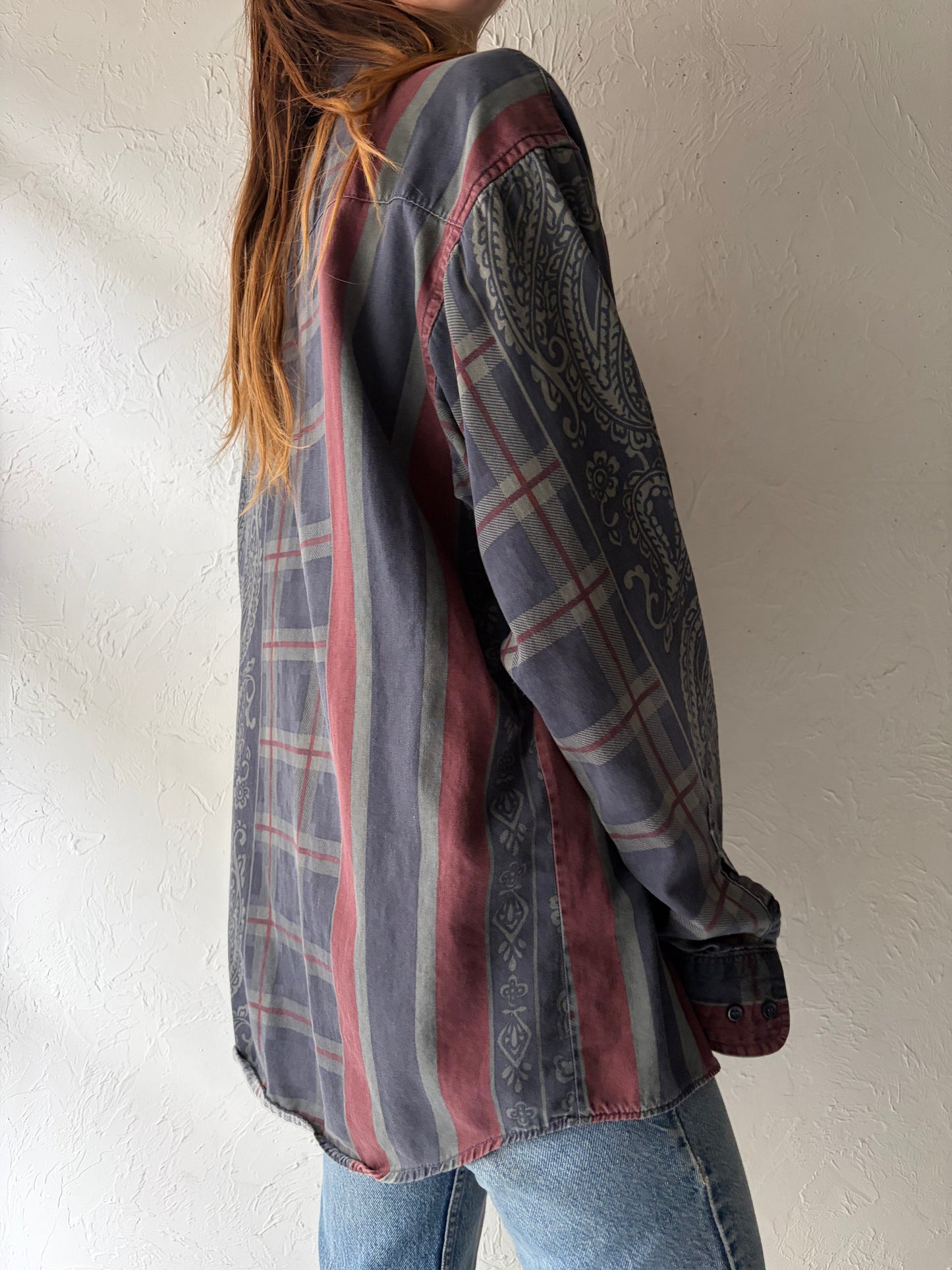 90s 'Wrangler' Soft Cotton Paisley Button Up Shirt / Medium