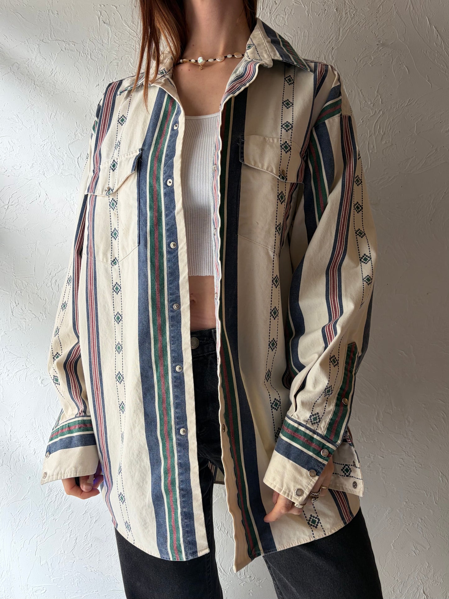 90s 'Panhandle Slim' Striped Western Pearl Snap Shirt / XL