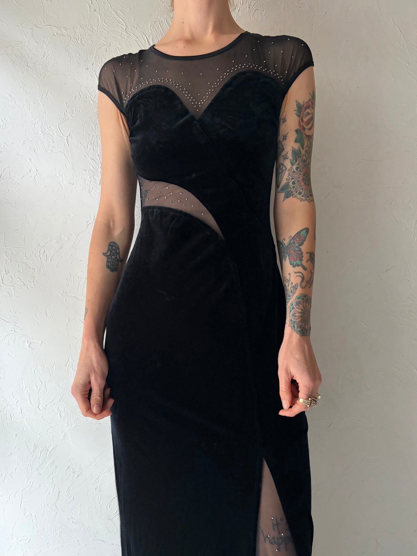 90s 'Speed' Black Velvet Dress / Small