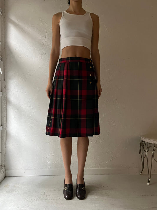 90s 'Nygard' Plaid Wool Midi Skirt / Medium