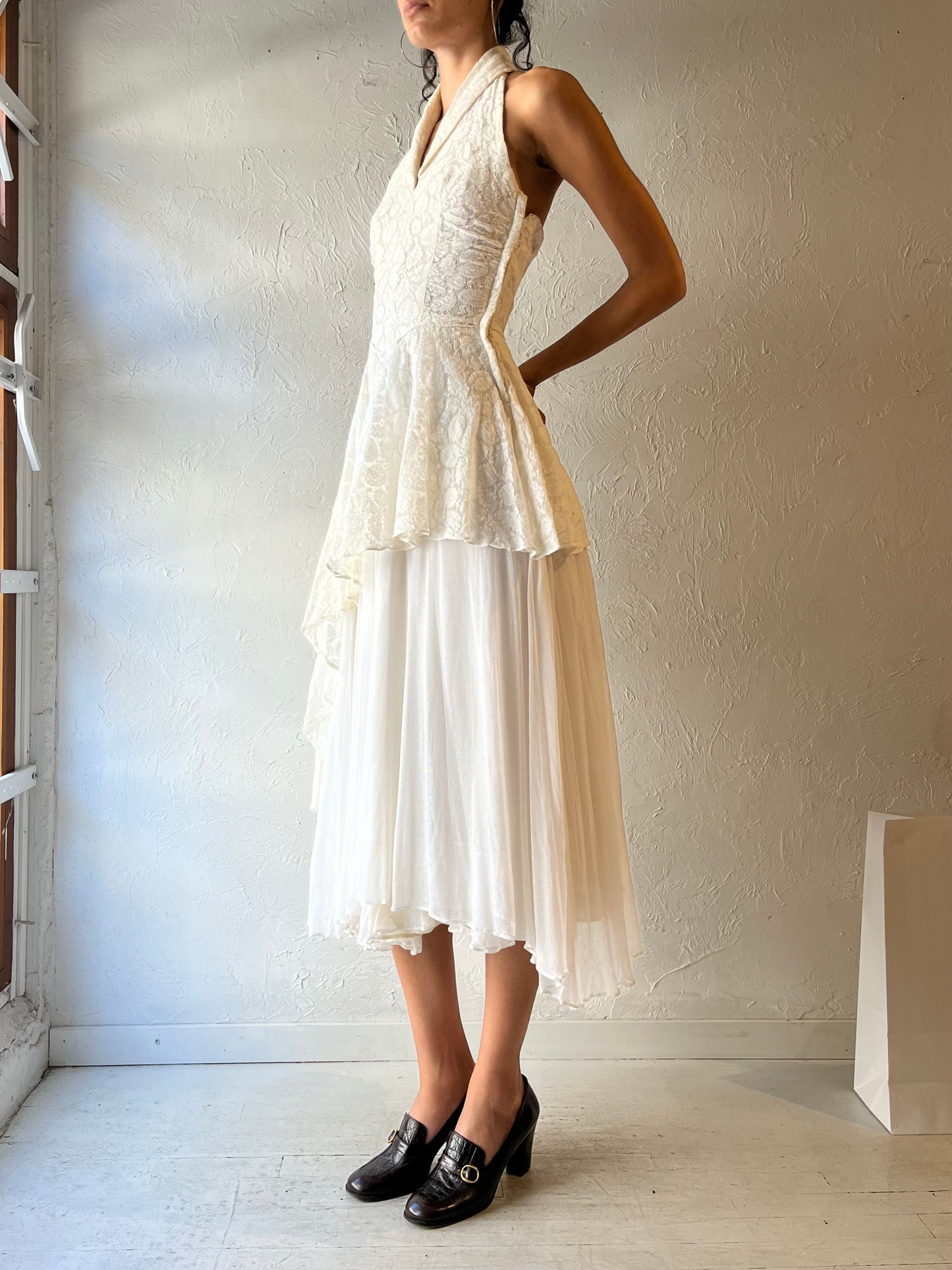 Vintage White Collared Asymmetrical Dress / Small