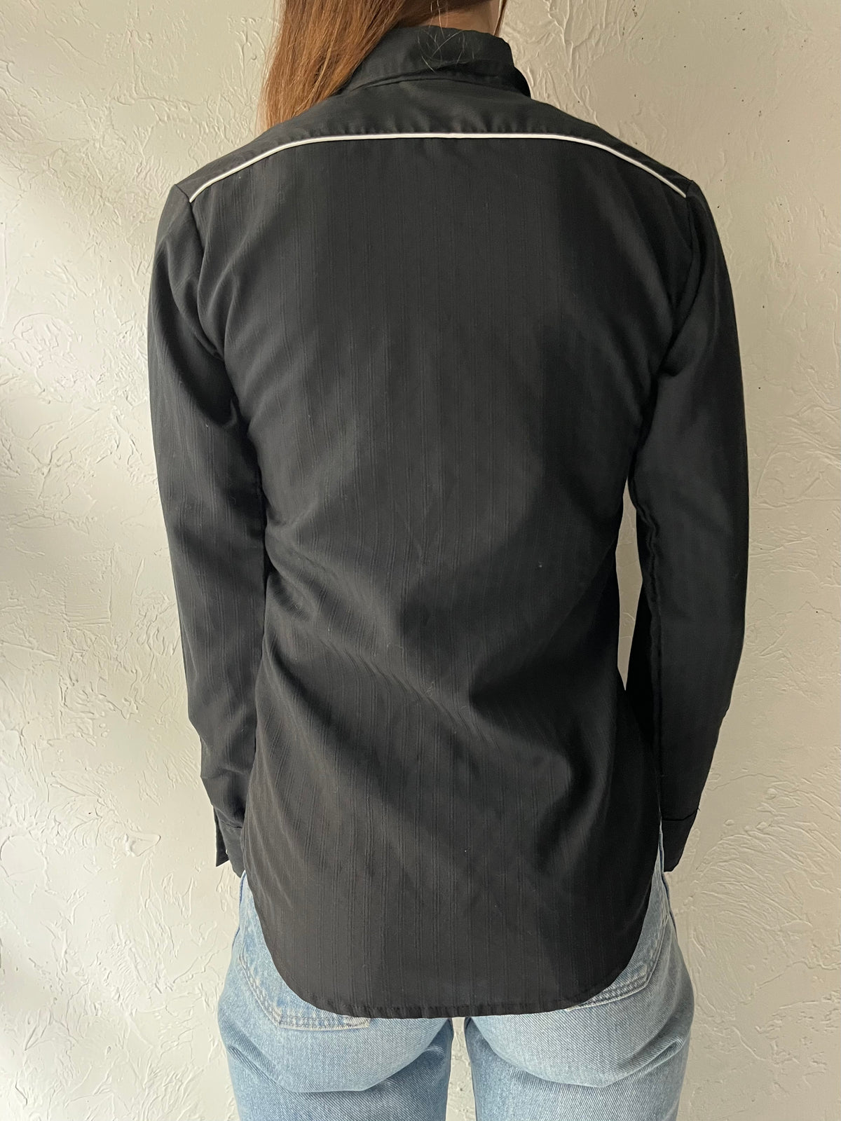 90s 'MWG' Black Western Snap Up Shirt / XS