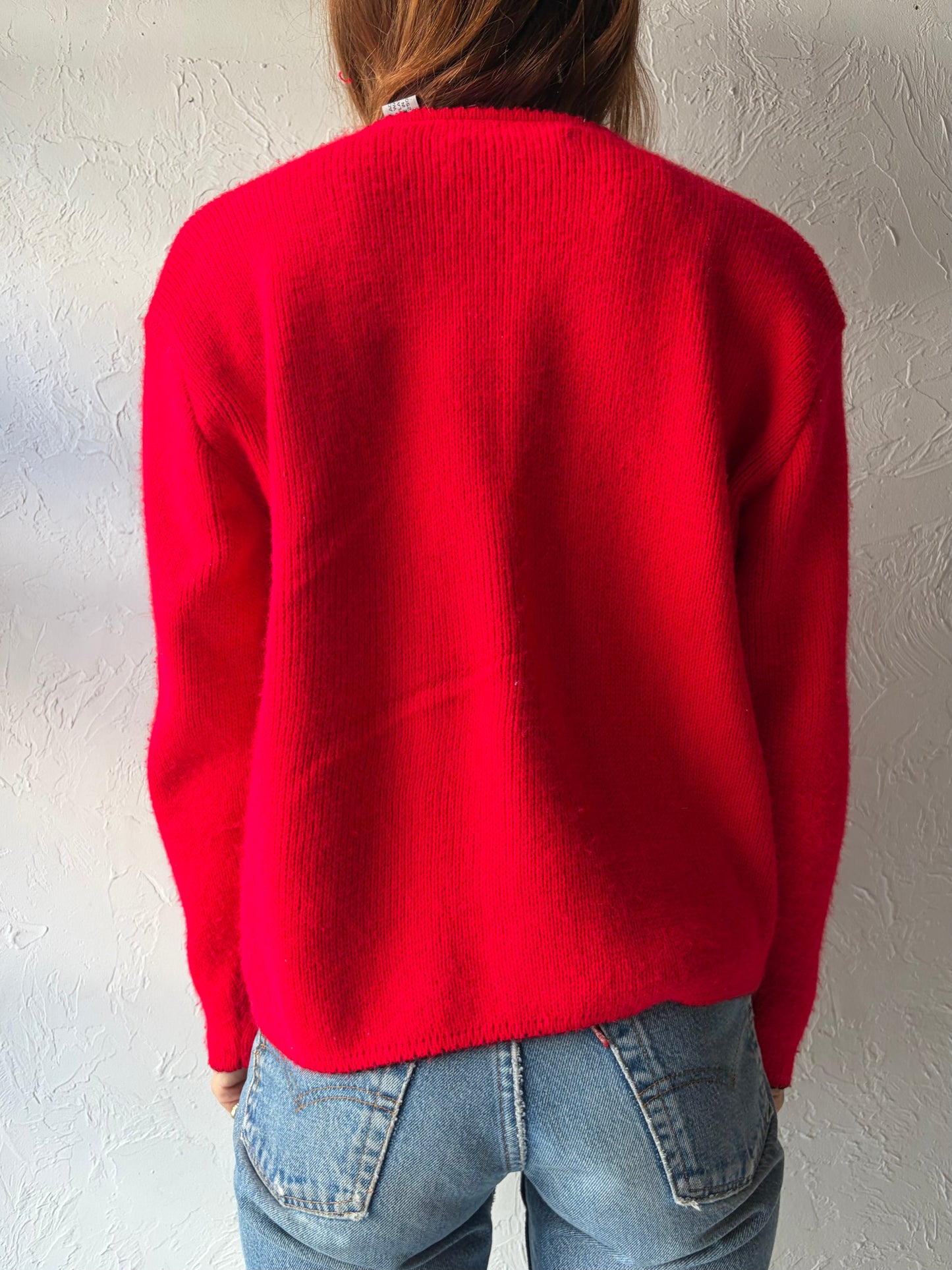 Vintage 'Tally Ho' Red Acrylic Cardigan Sweater / Medium