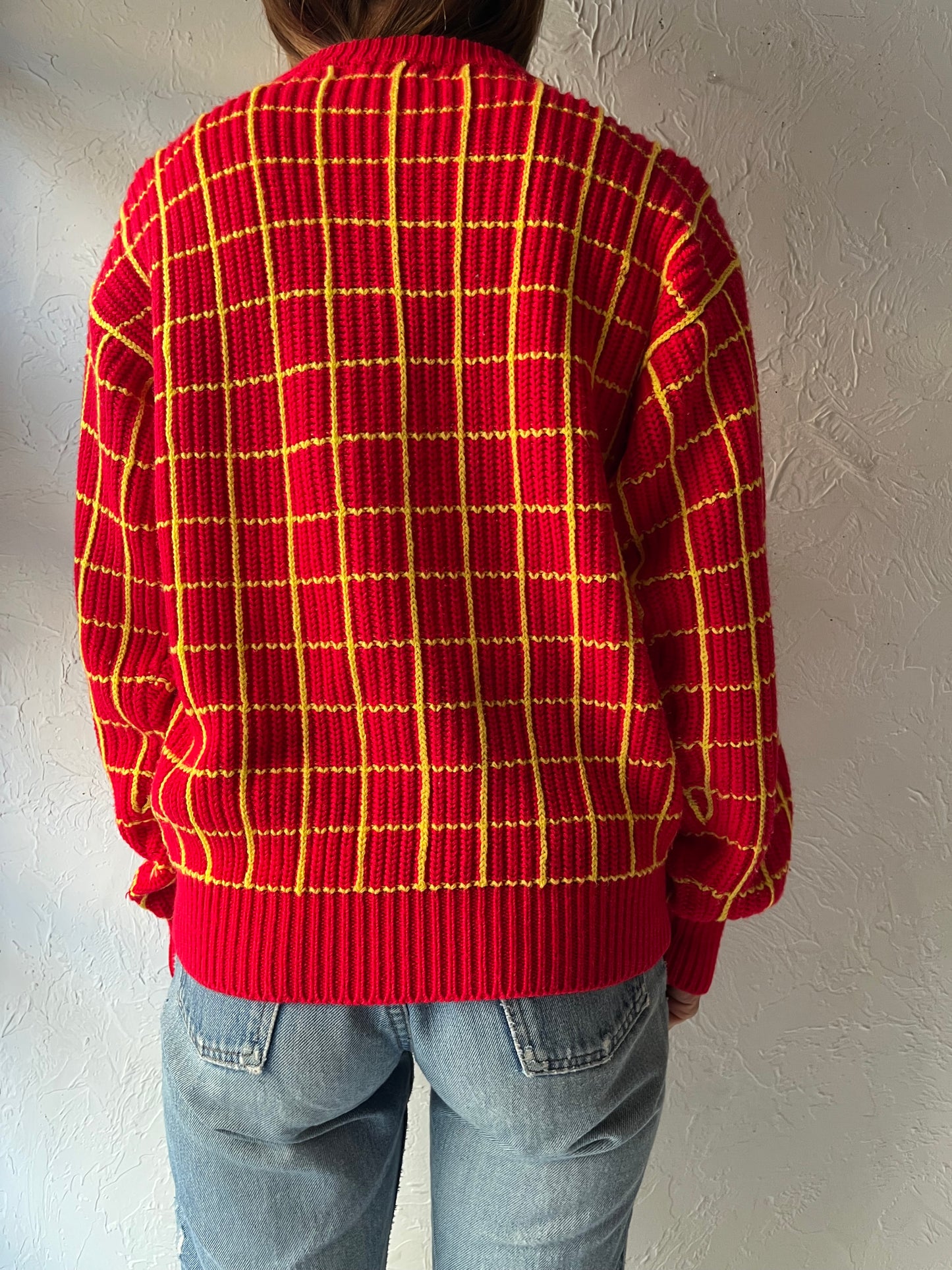 90s 'Jed' Checker Knit Pullover Sweater / Medium