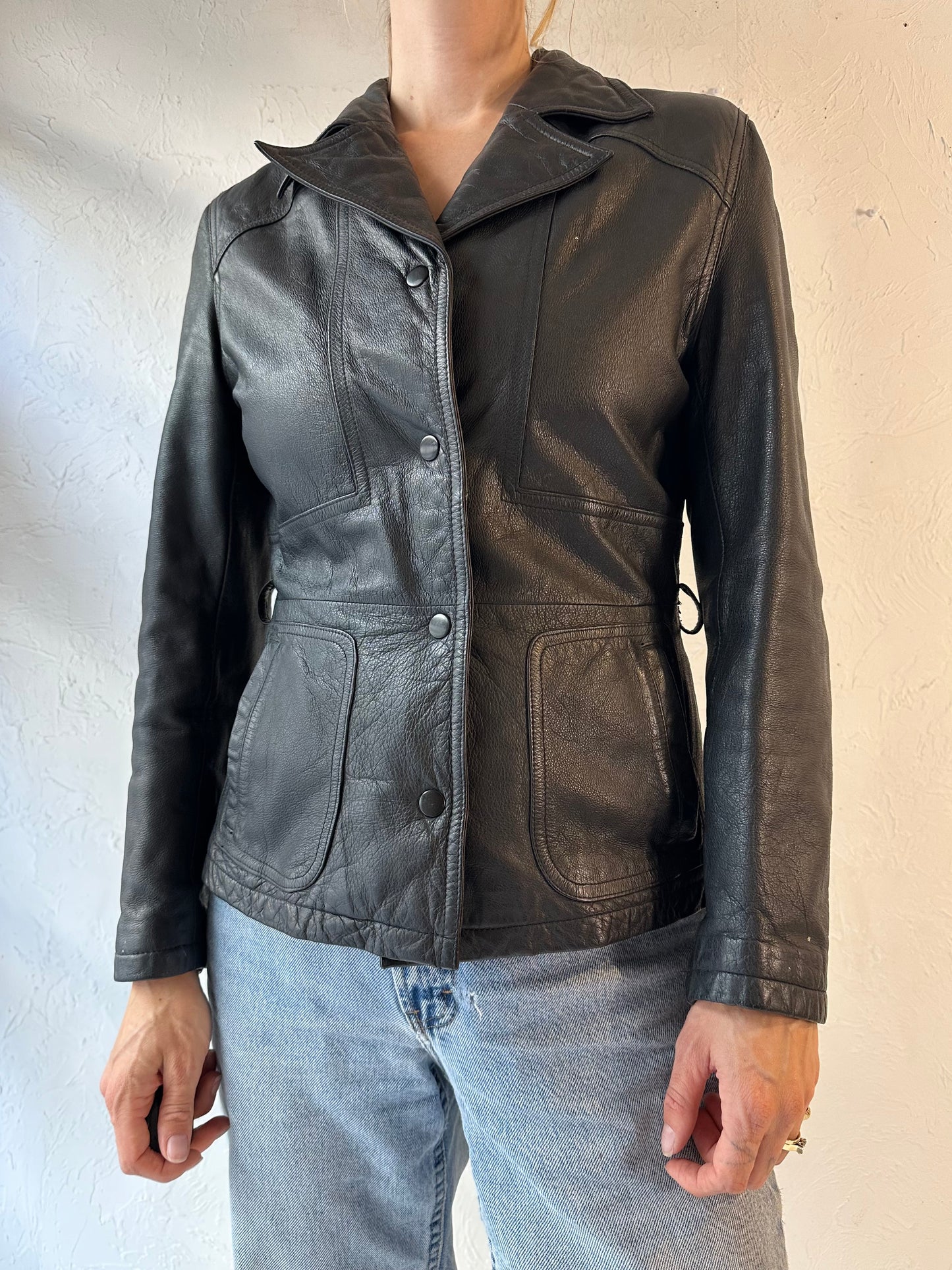 Y2k 'Wilsons' Black Leather Jacket / Medium