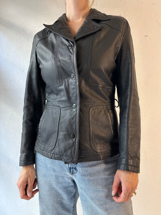 Y2k 'Wilsons' Black Leather Jacket / Medium