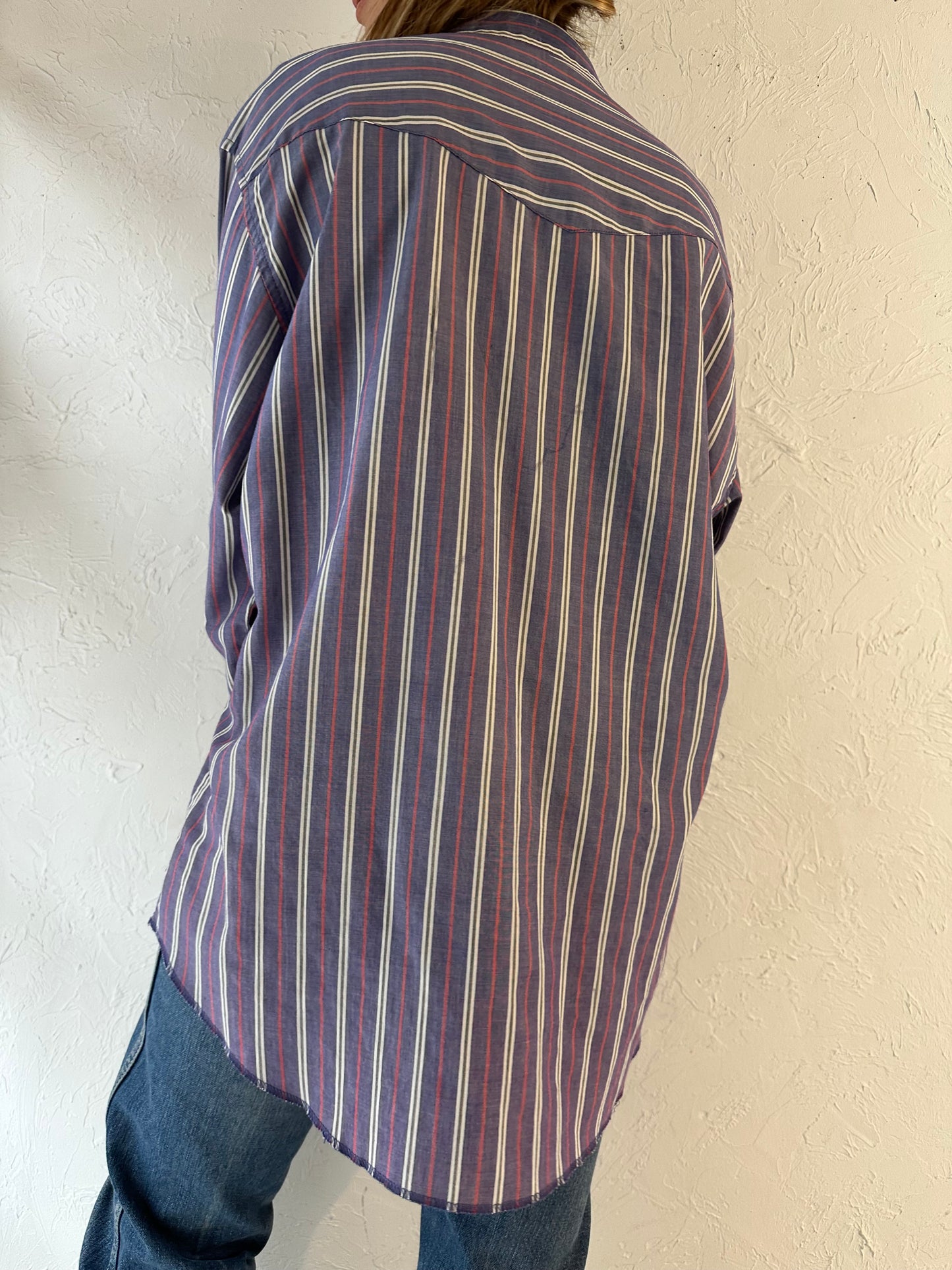 90s ‘Wrangler’ Striped Pearl Snap Shirt / Large