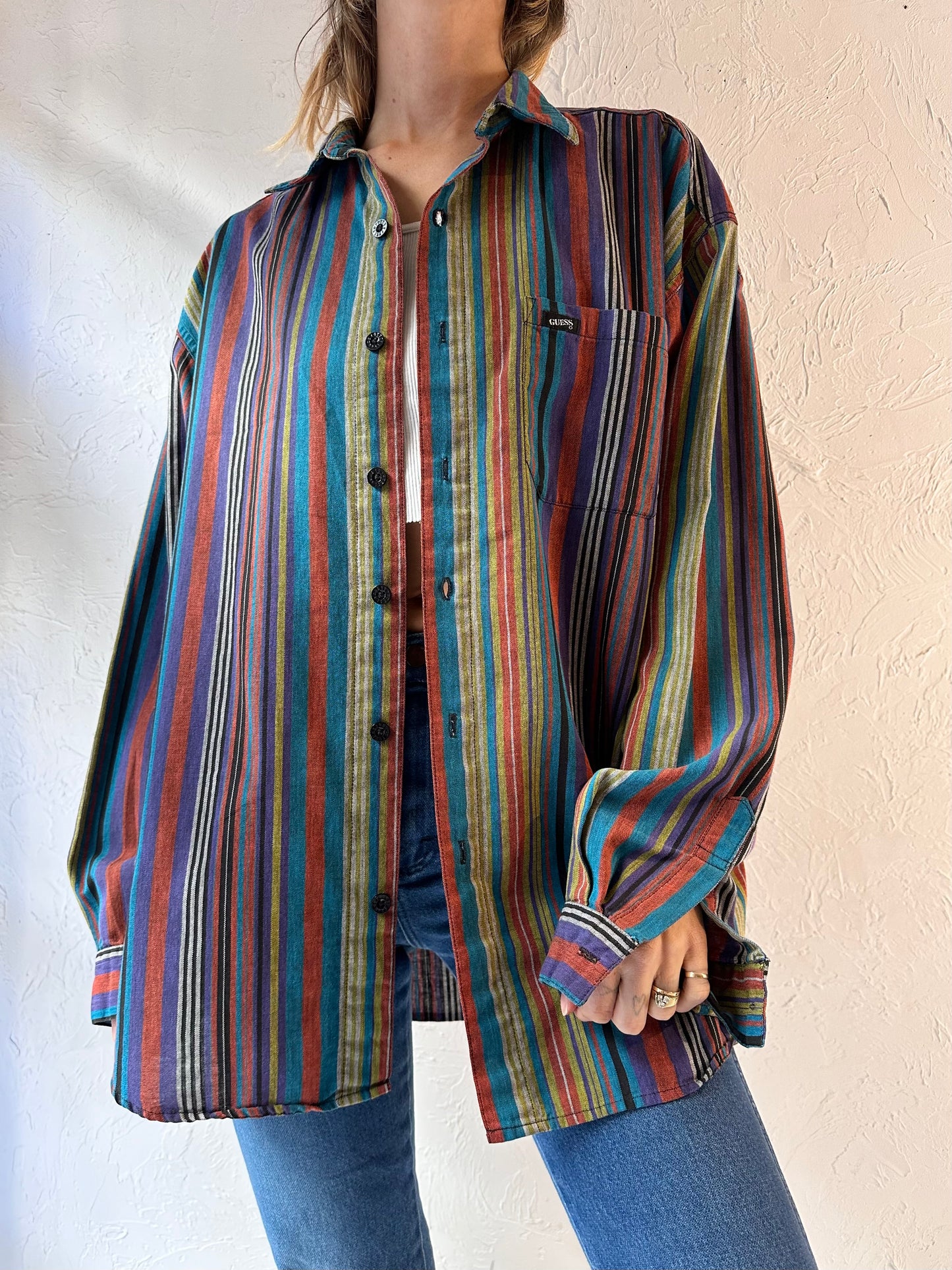 90s 'Guess' Striped Oxford / Large