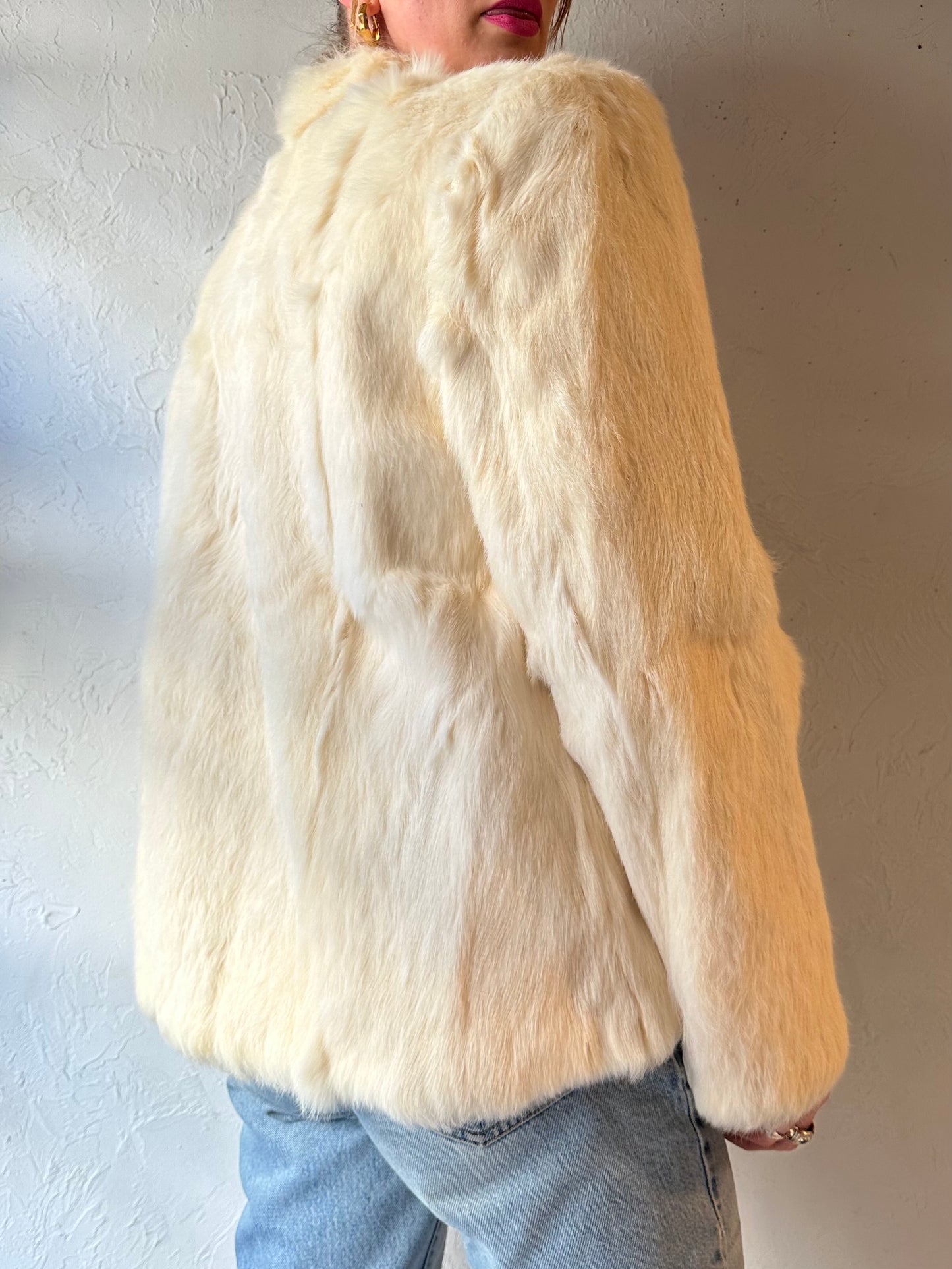 Vintage White Rabbit Fur Jacket / Large