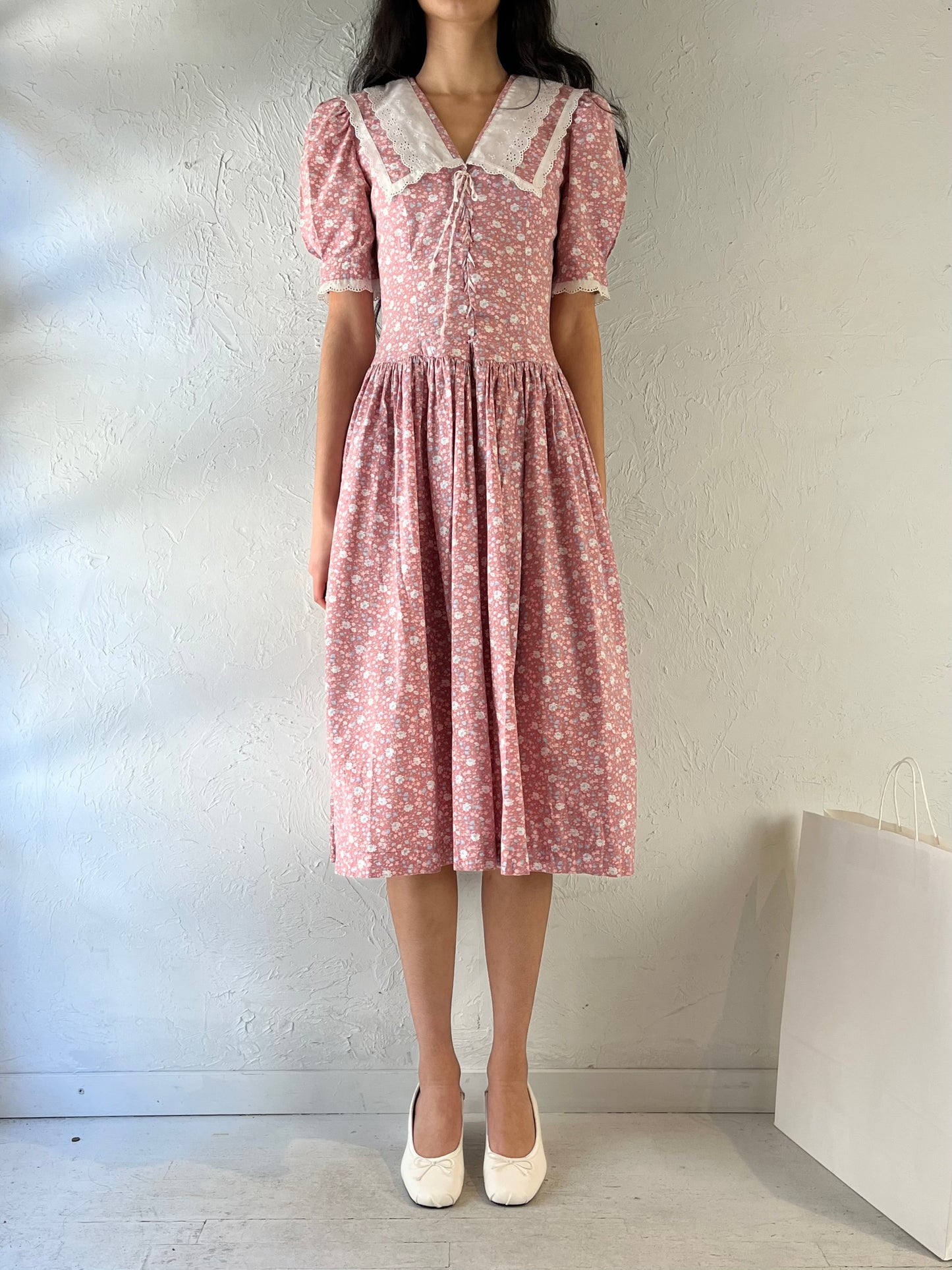 Vintage Handmade Pink Floral Dress / Small