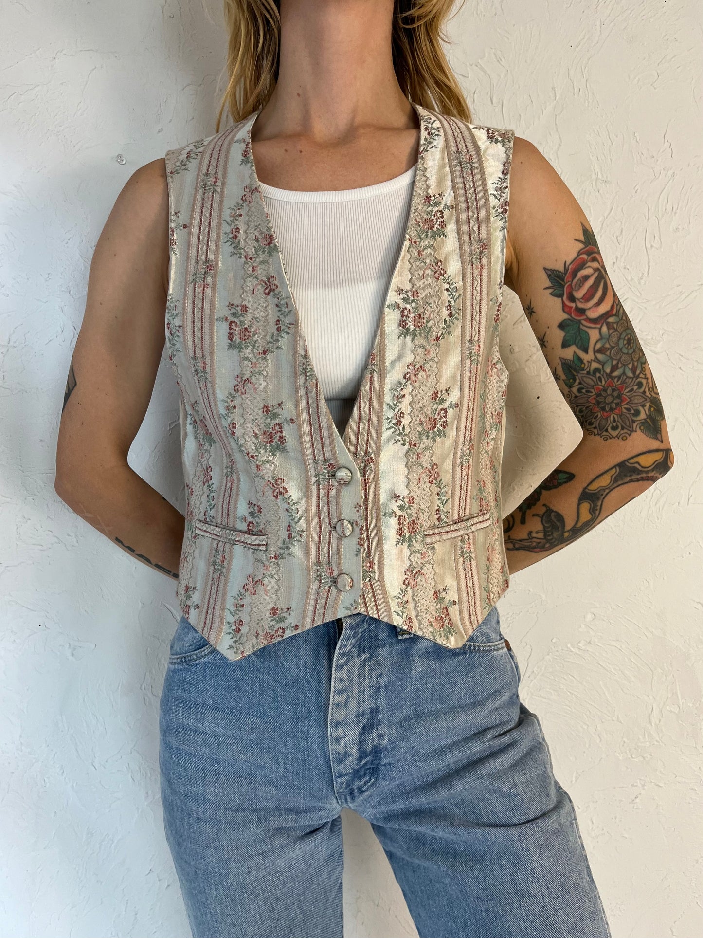 90s 'Gregge' Silky Floral Print Vest / Small