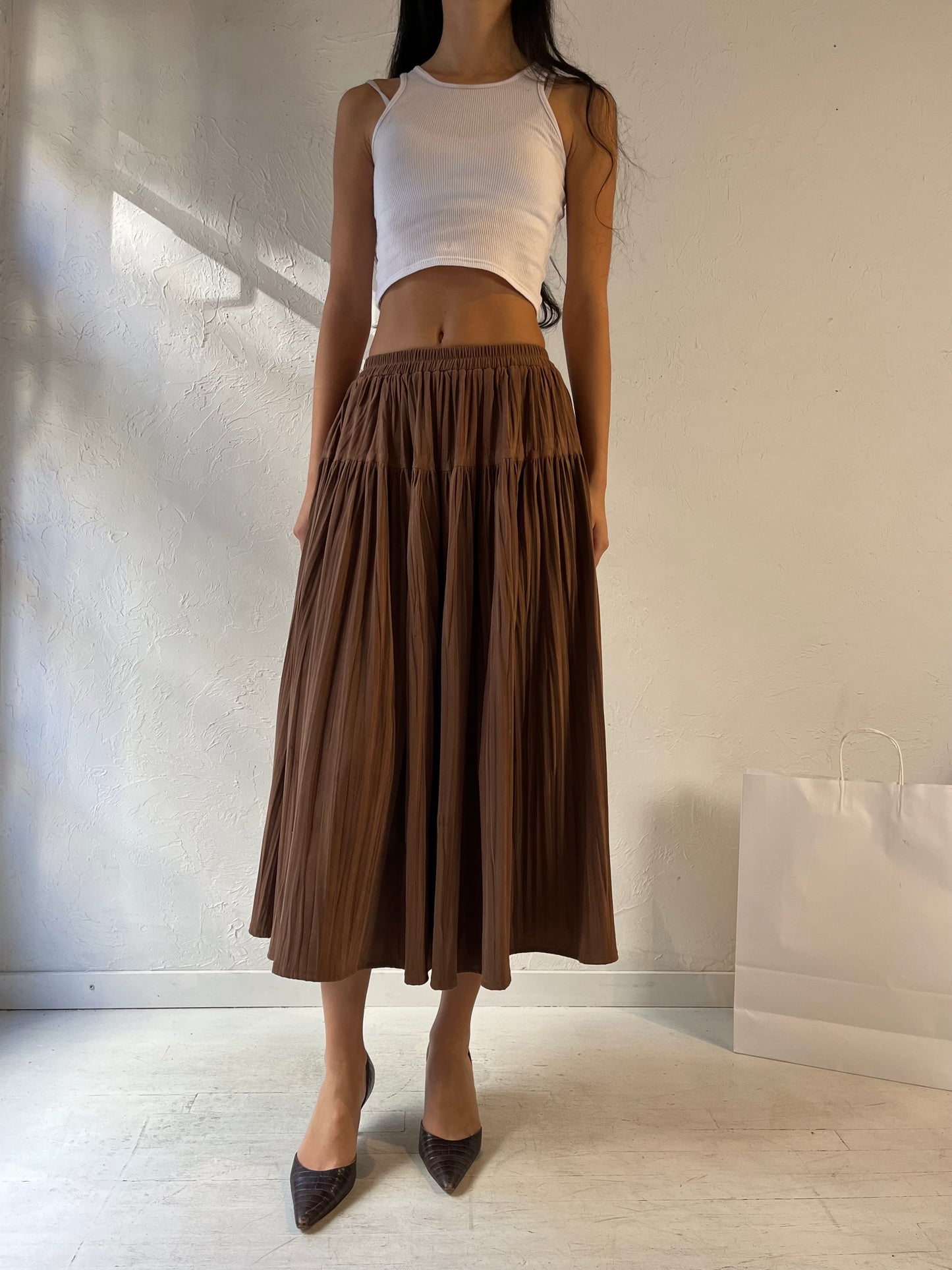 90s ‘Sharon Young’ Brown Tiered Skirt / Small