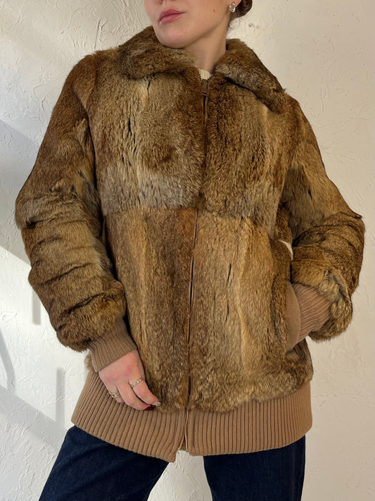 Vintage 90s ' City Fur' Brown Fur Bomber Style Jacket / Medium