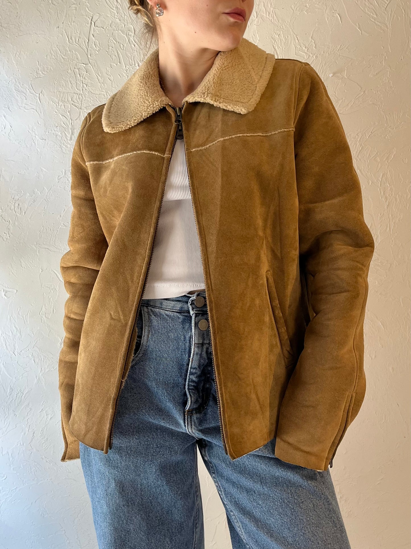 Y2k 'Gap' Suede Leather Faux Shearling Lined Jacket / Medium