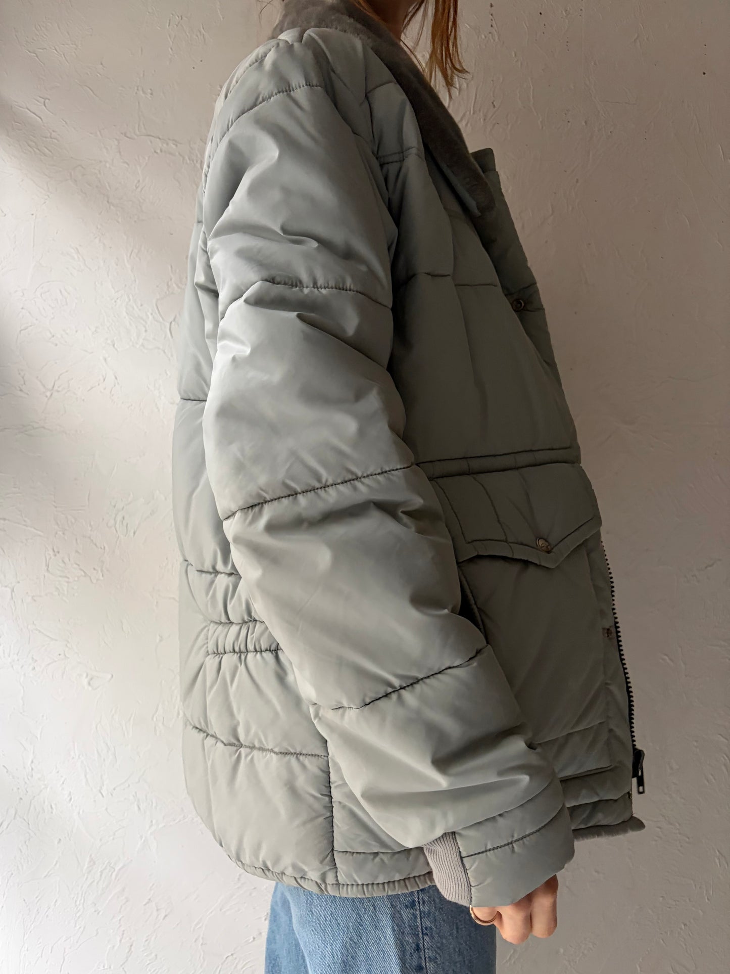80s 'Walls' Gray Puffer Jacket / Large
