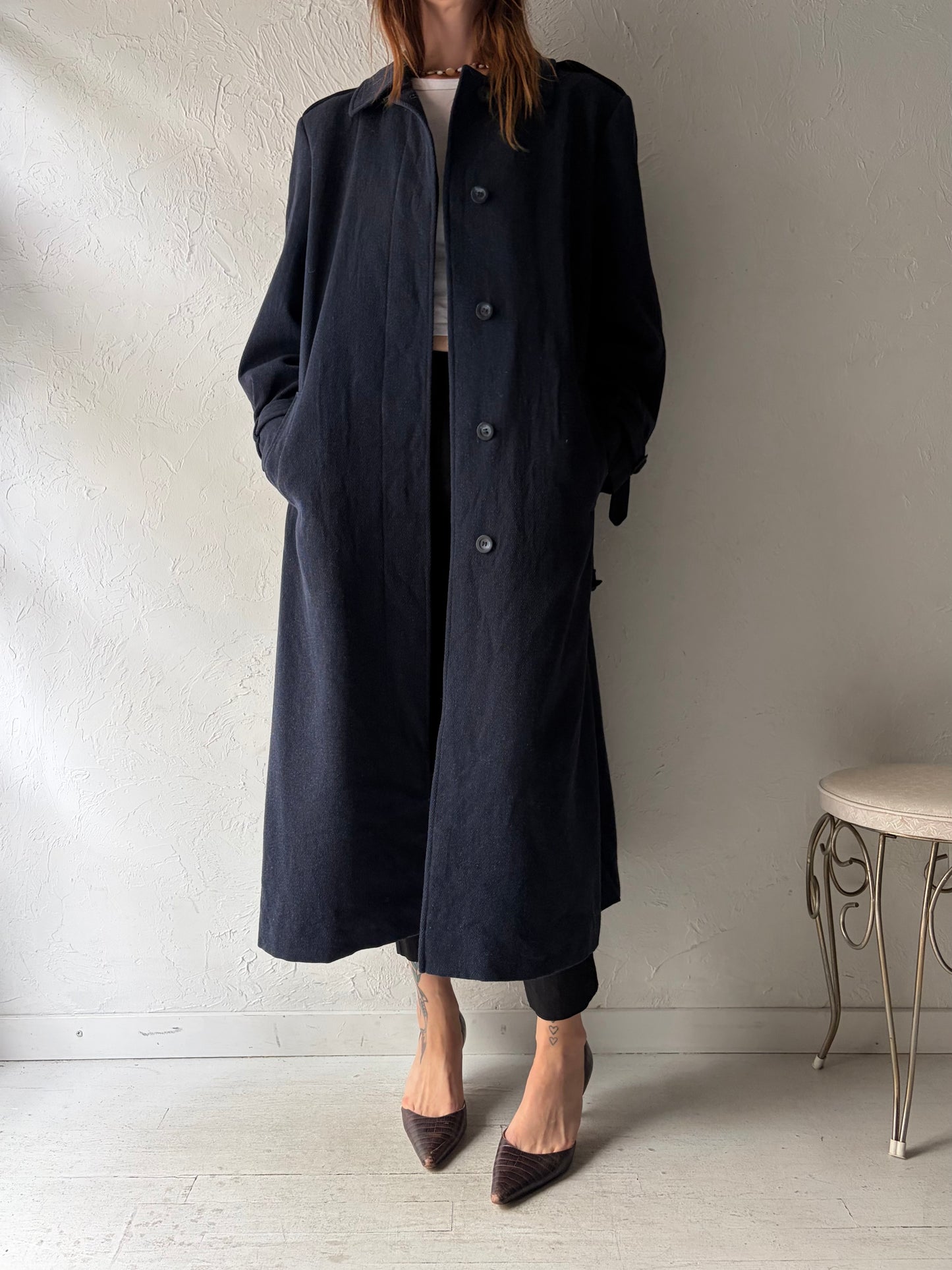 Vintage 'Pendleton' Navy Blue Wool Trench Coat / Medium