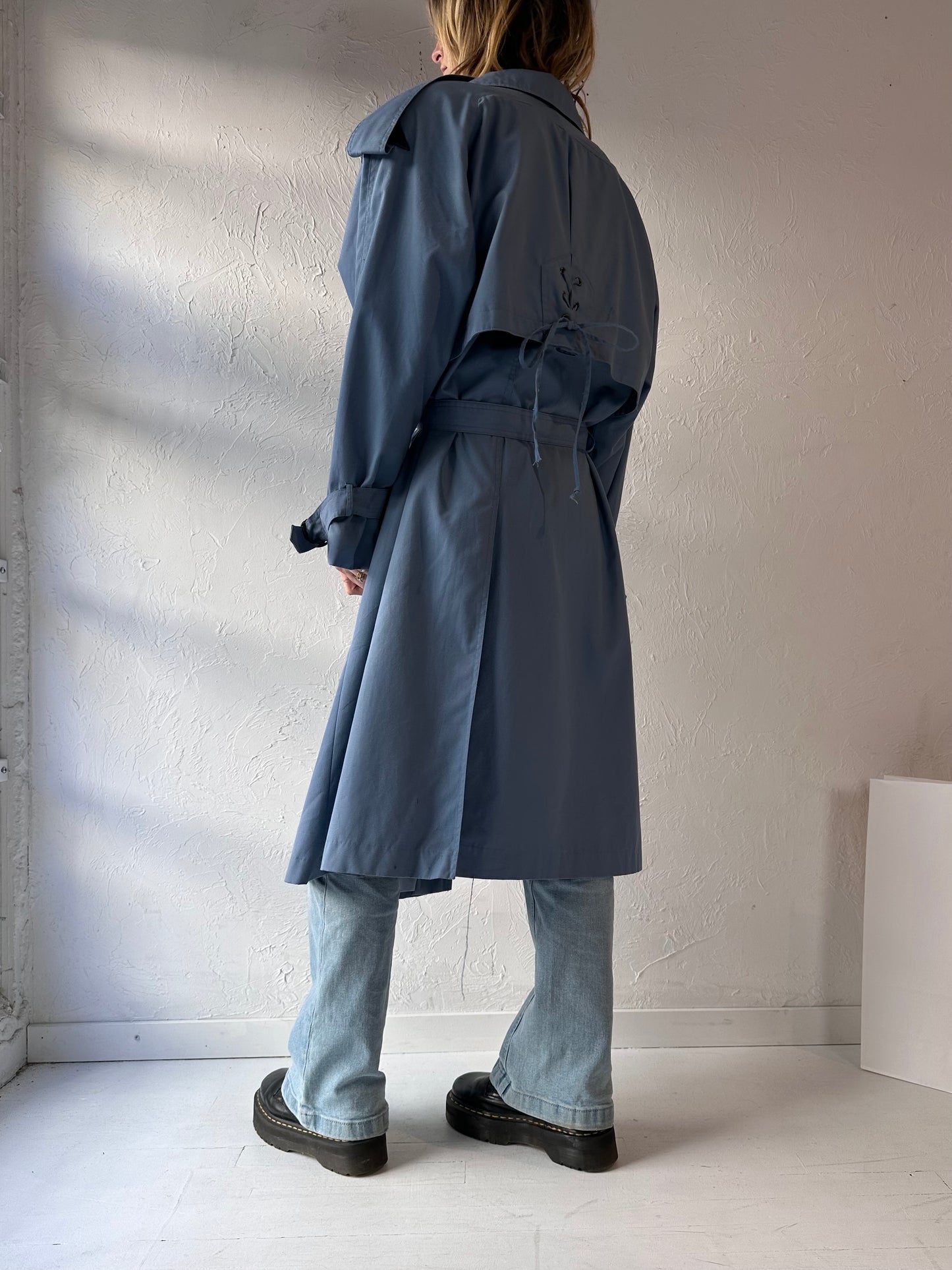 90s 'Collection Elegante' Blue Trench Coat / Large