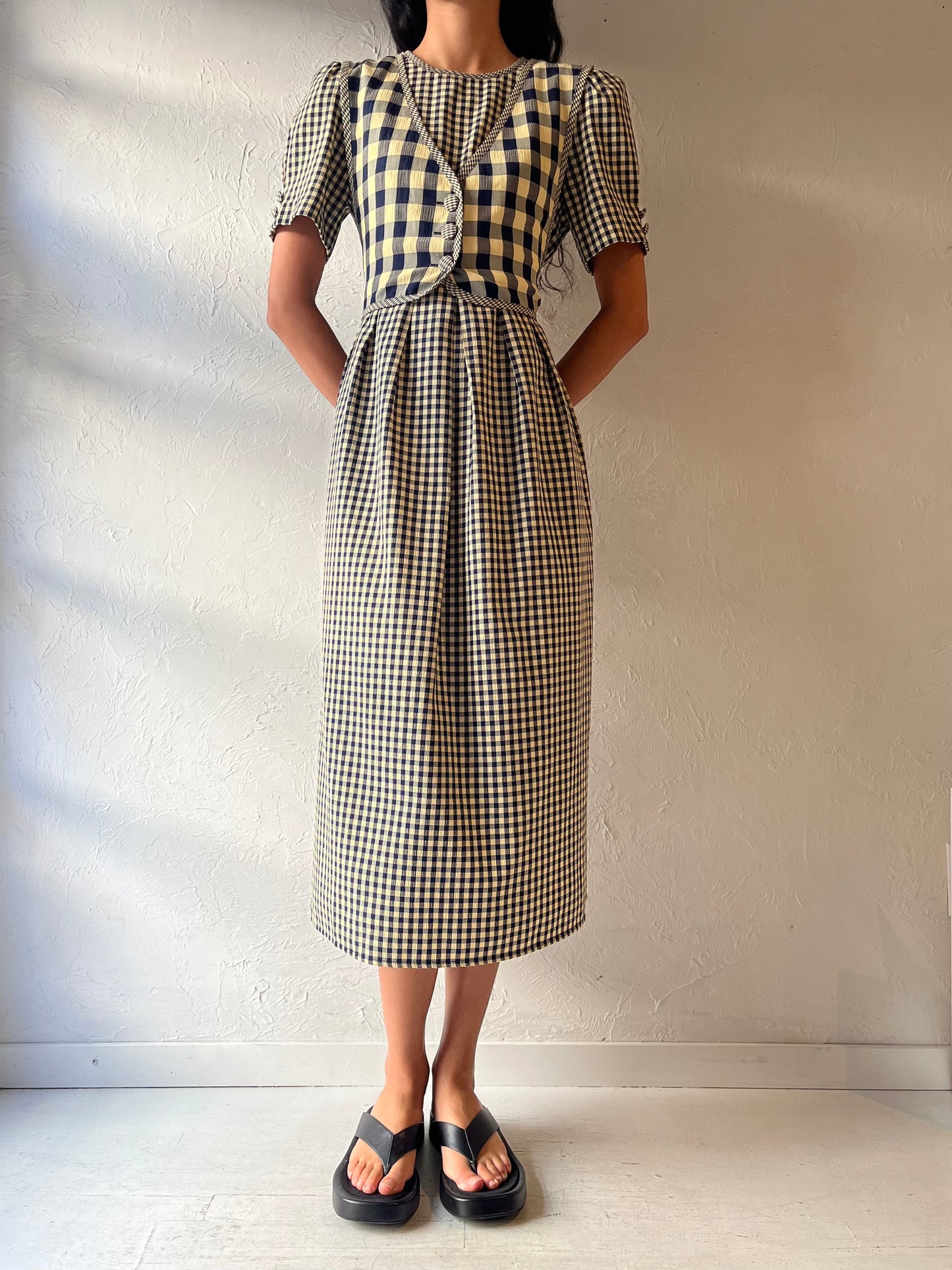 90s 'Kathie Lee' Gingham Midi Dress / Large