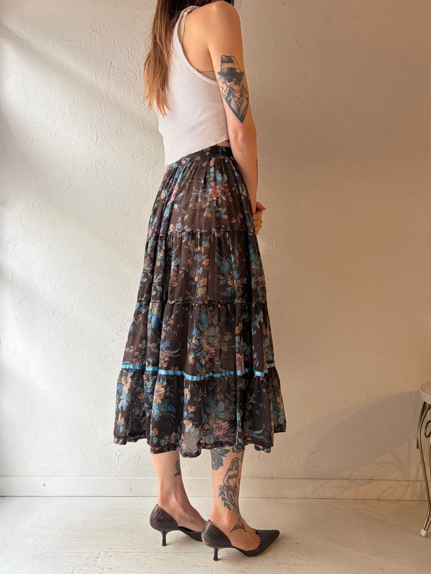 70s 'Gunne Sax' Tiered Foral Skirt / XS
