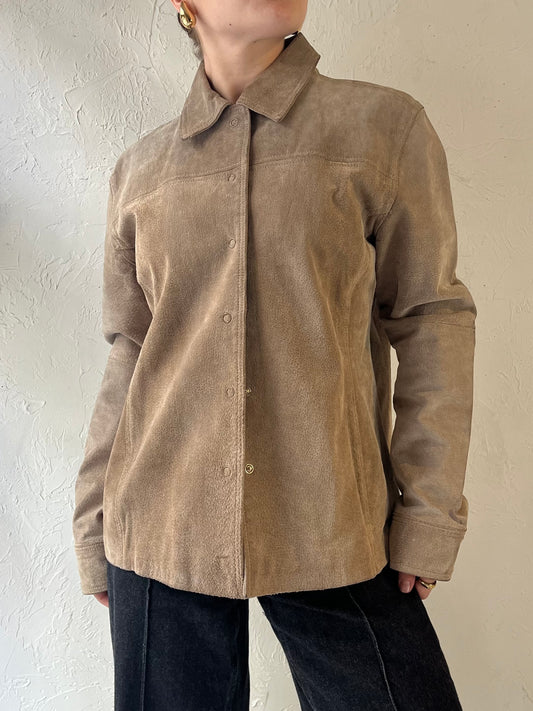 Y2k 'North Crest' Taupe Suede Jacket / L