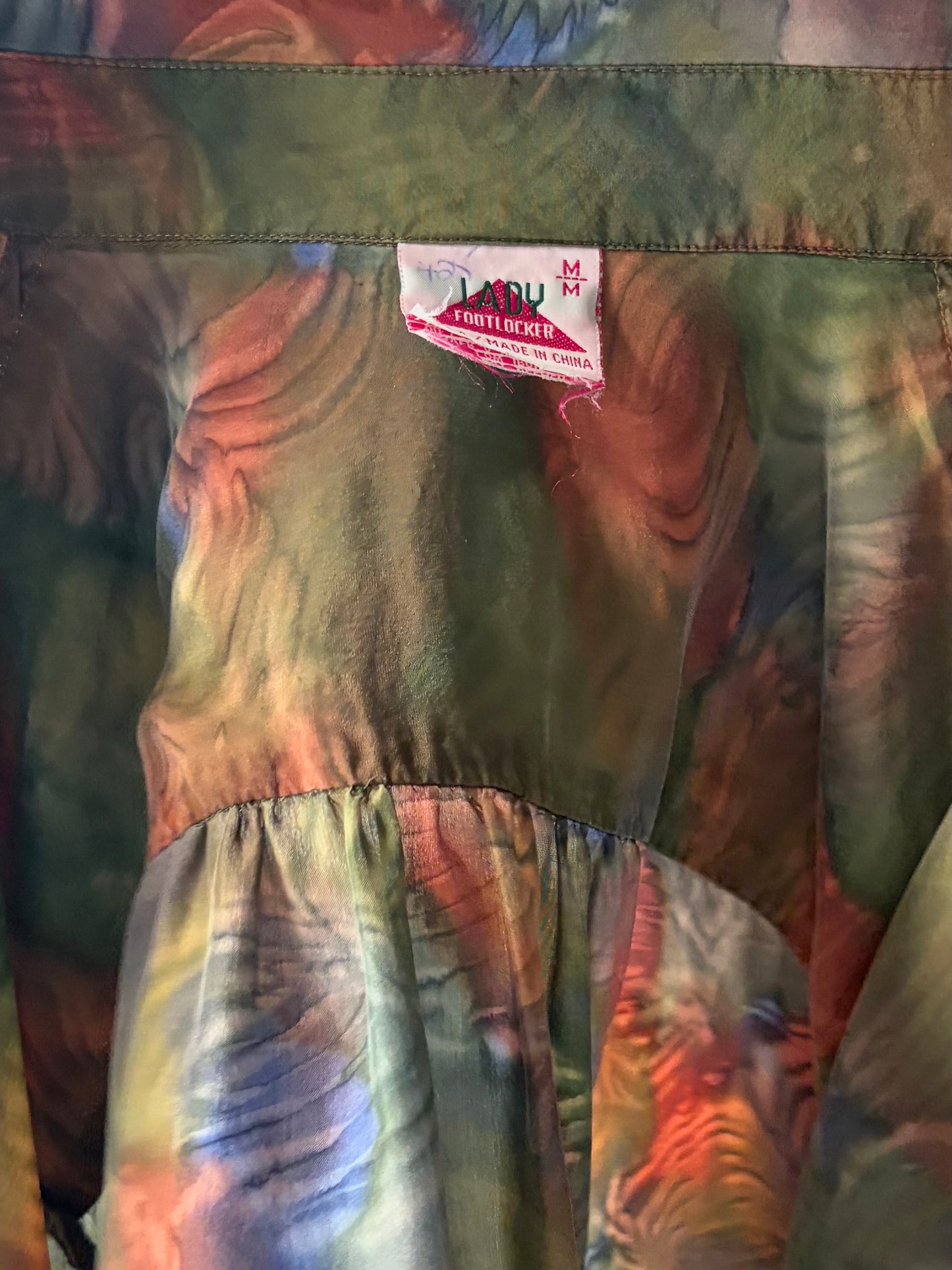 90s 'Lady Footlocker' Green Silk Blouse / Medium