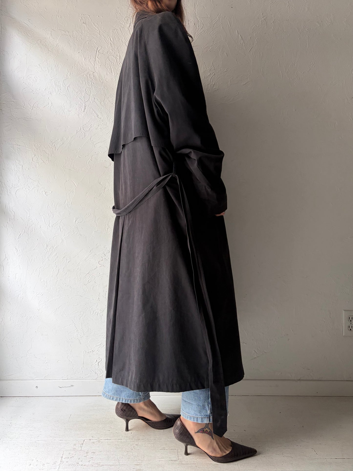 90s 'Christian Dumas' Black Minimalist Trench Coat / 1990s Classic Tailored Timeless Normcore Chic Overcoat /  Large