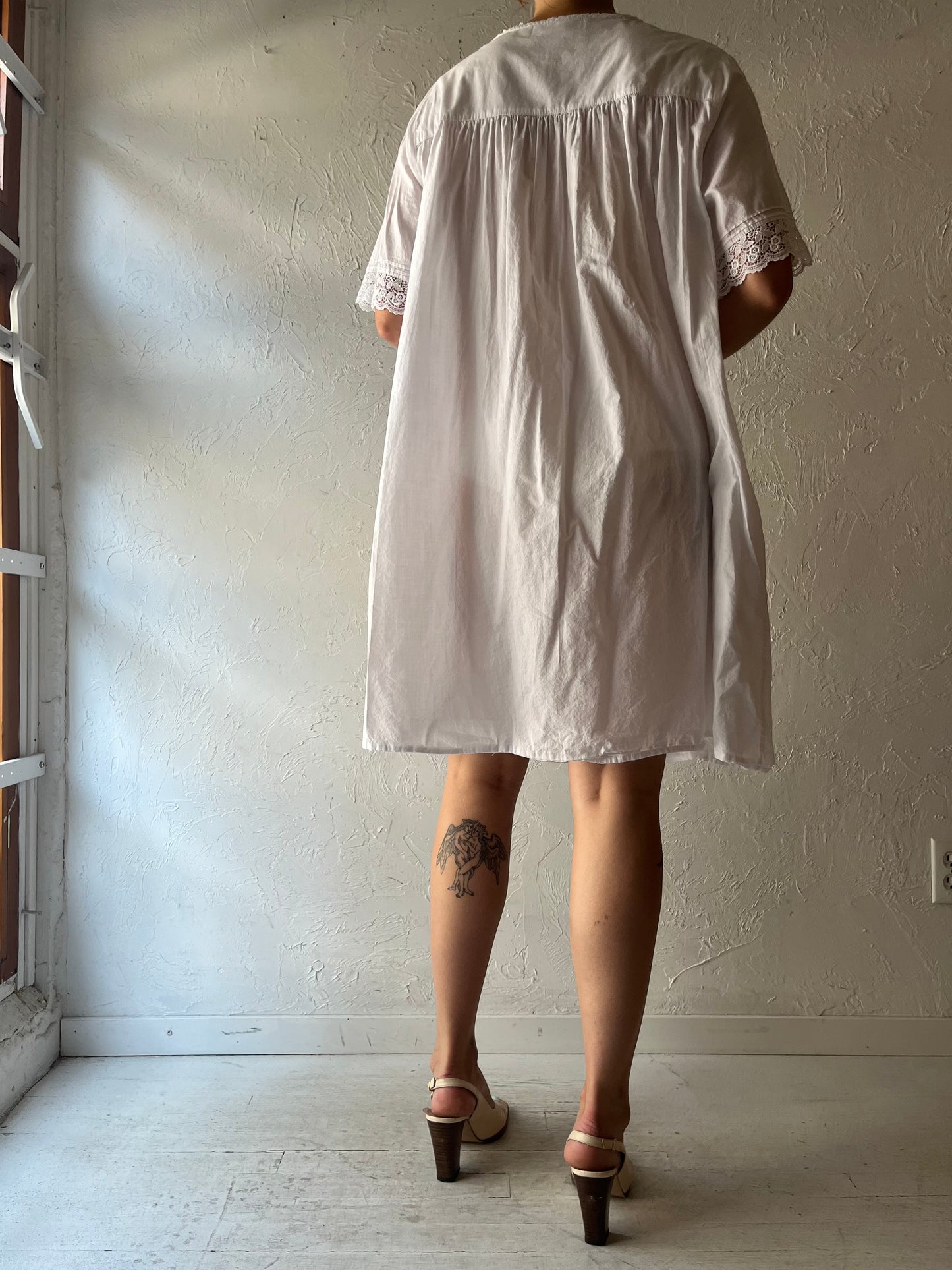 Y2k 'Eileen West' White Romanic Nighty Dress / Vintage 2000s Cotton Summer Cottagecore Summer / LargeDress
