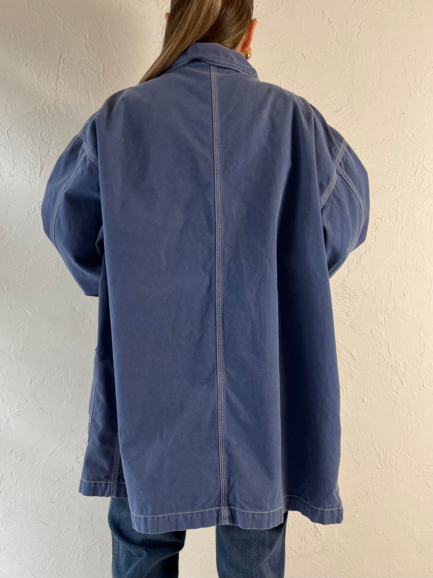 90s ‘Eddie Bauer’ Blue Cotton Chore Jacket / Large