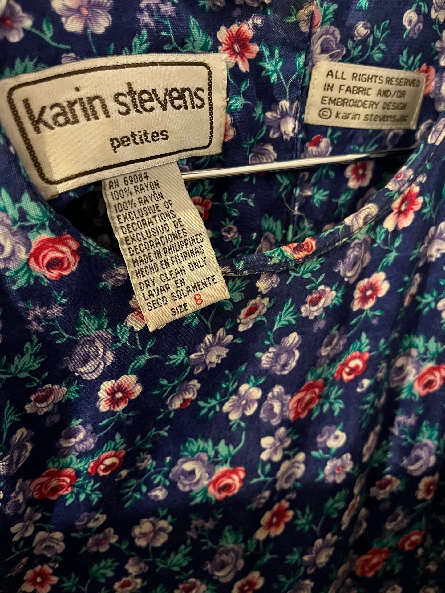 90s ‘Karin Stevens’ Blue Floral Midi Dress / Medium