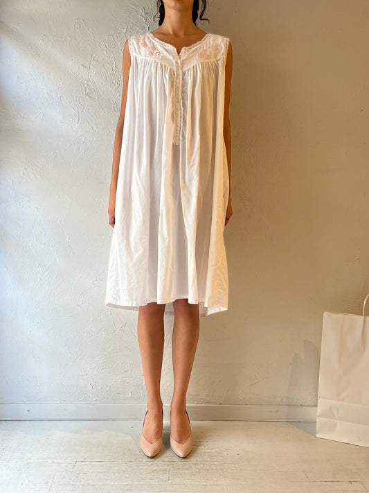90s White Cotton Midi Dress / Large