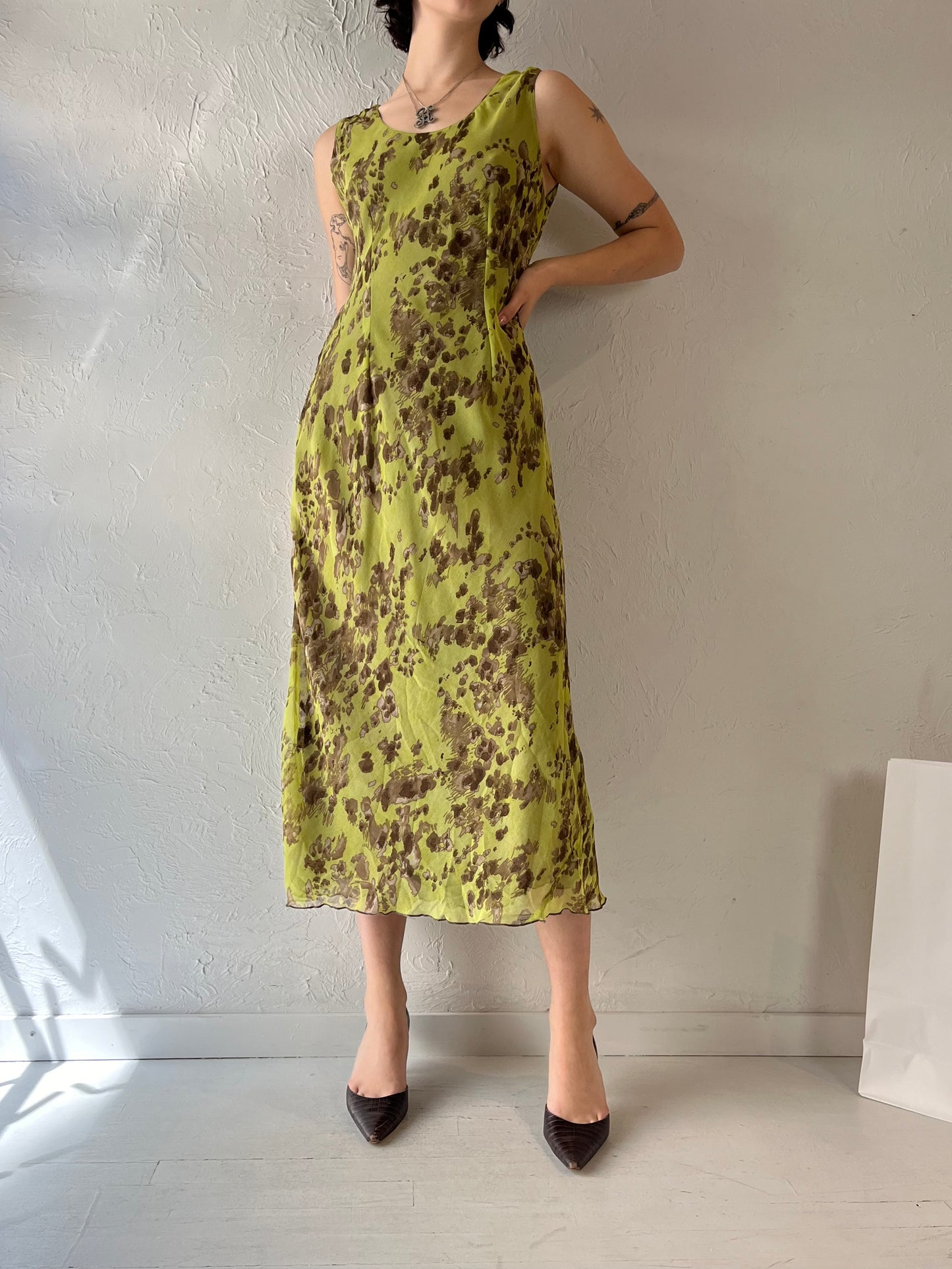 Vintage Green Sleeveless Midi Dress / Medium