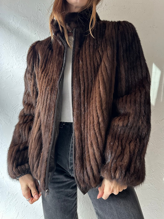 80s Reversible Fur and Leather Bomber Jacket / Small