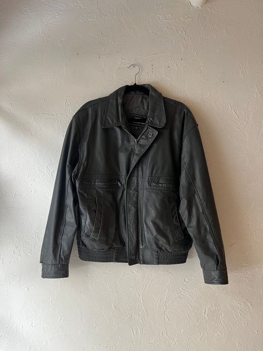 80s 'Sears Grey Leather Jacket / Medium