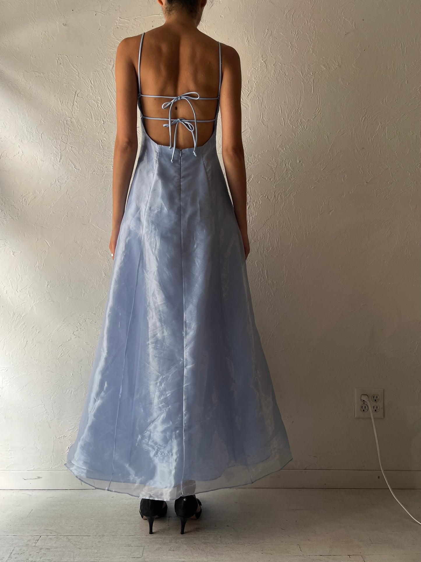 90s 'Oblique' Blue Formal Prom Dress / Small