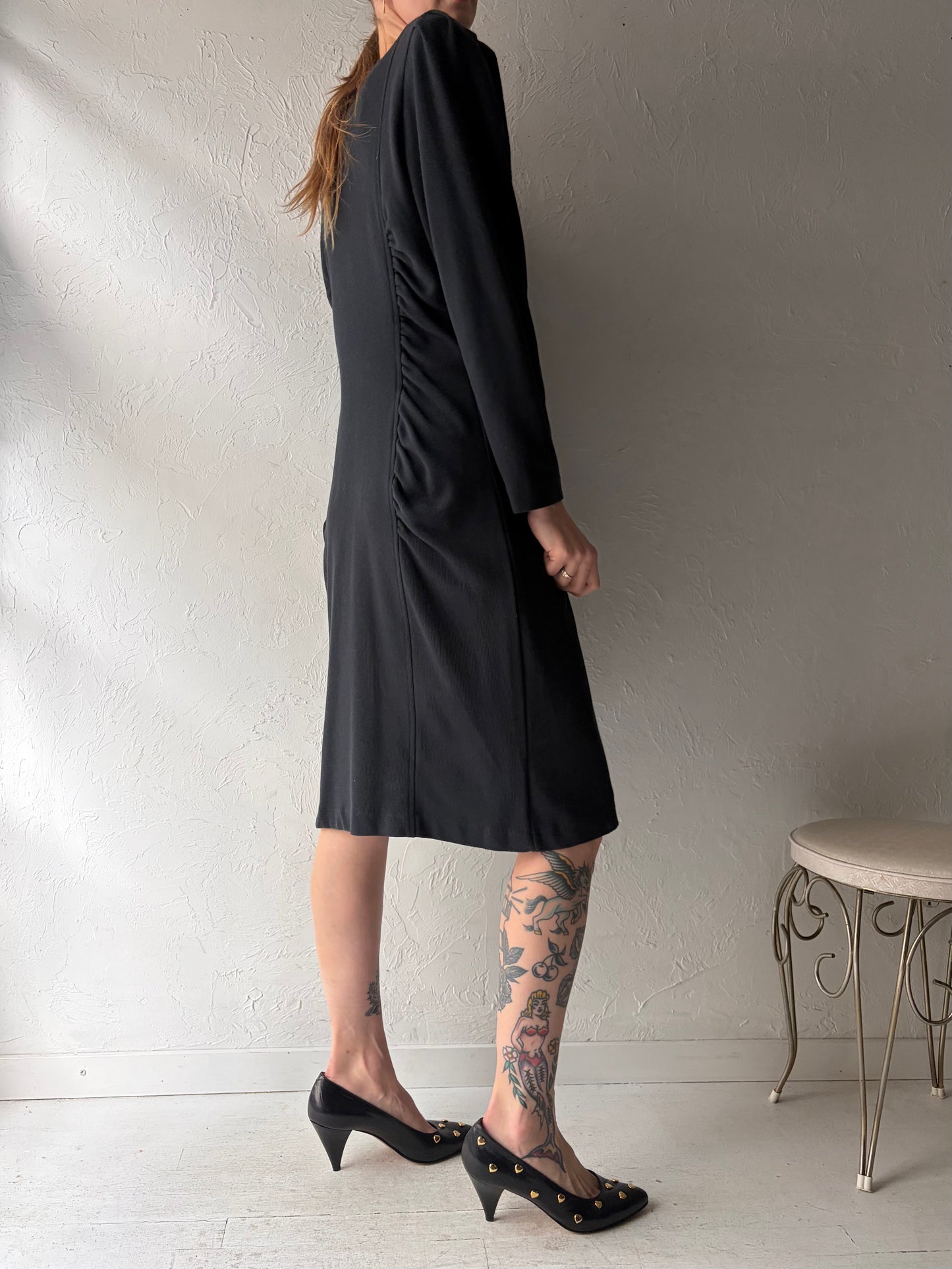 80s 'Chorus Line' Black Knit Dress / Medium