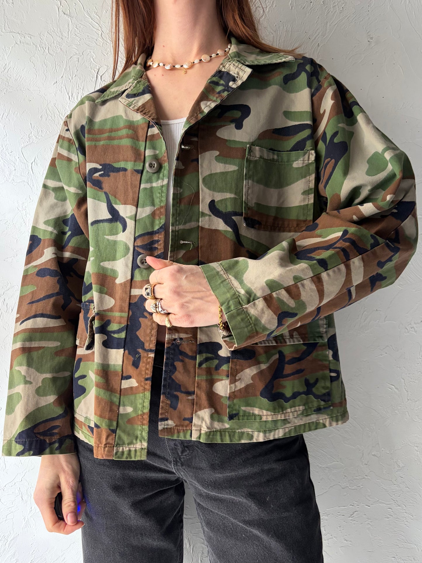 90s 'Gamer Winner' Camo Chore Jacket / Vintage 1990s Camouflage Workwear Streetwear Utility Coat / Medium