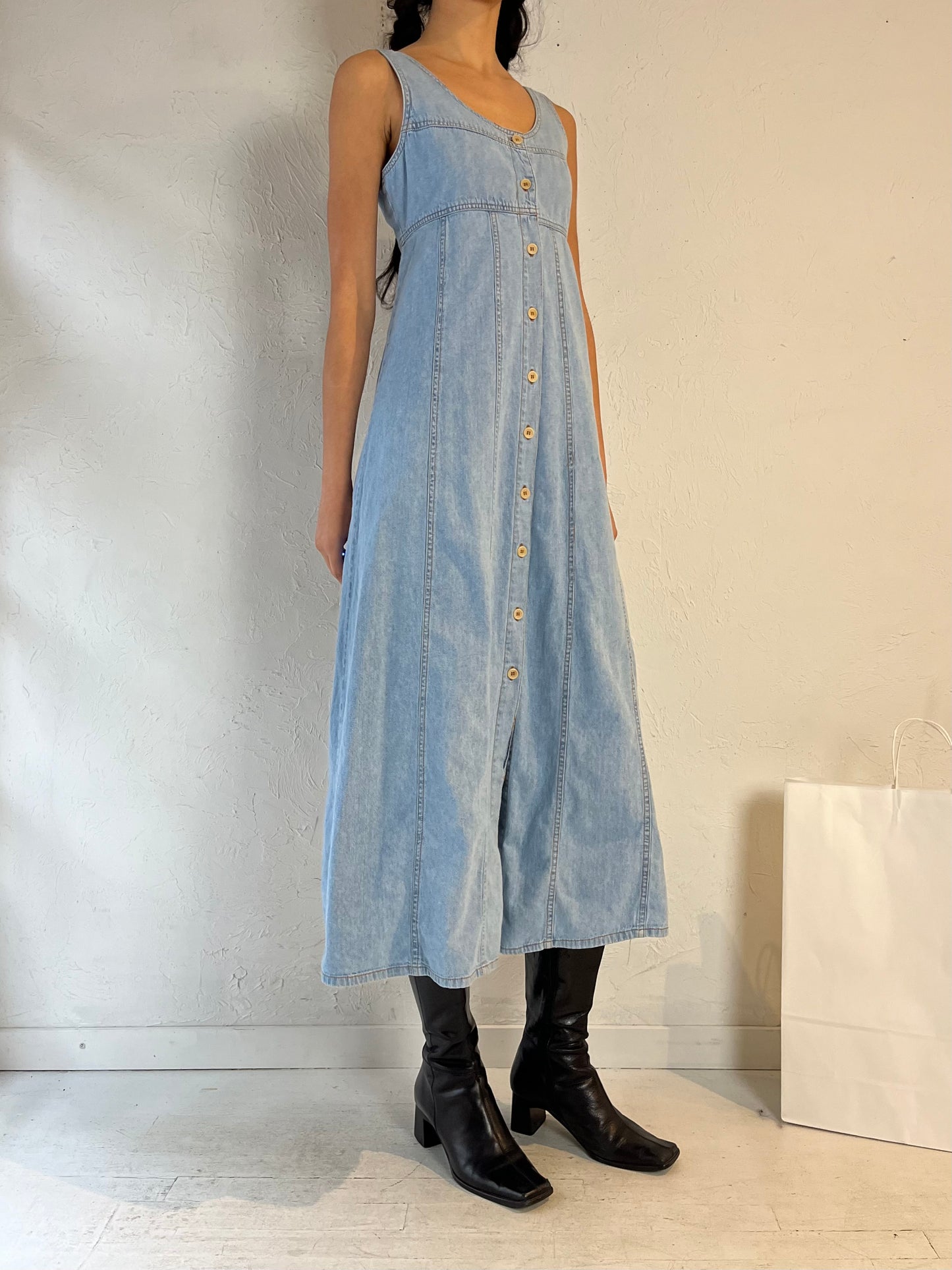 90s ‘Rio’ Button Up Denim Dress / Medium